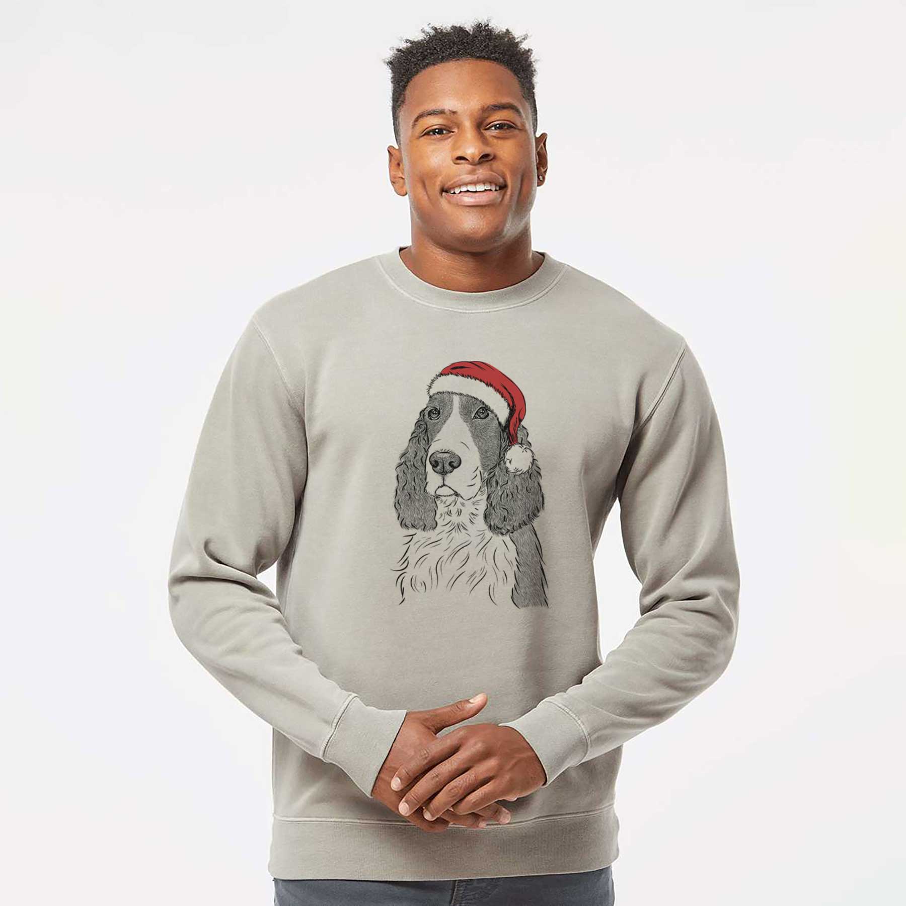 Santa Quincy the English Springer Spaniel - Unisex Pigment Dyed Crew Sweatshirt - Image 3