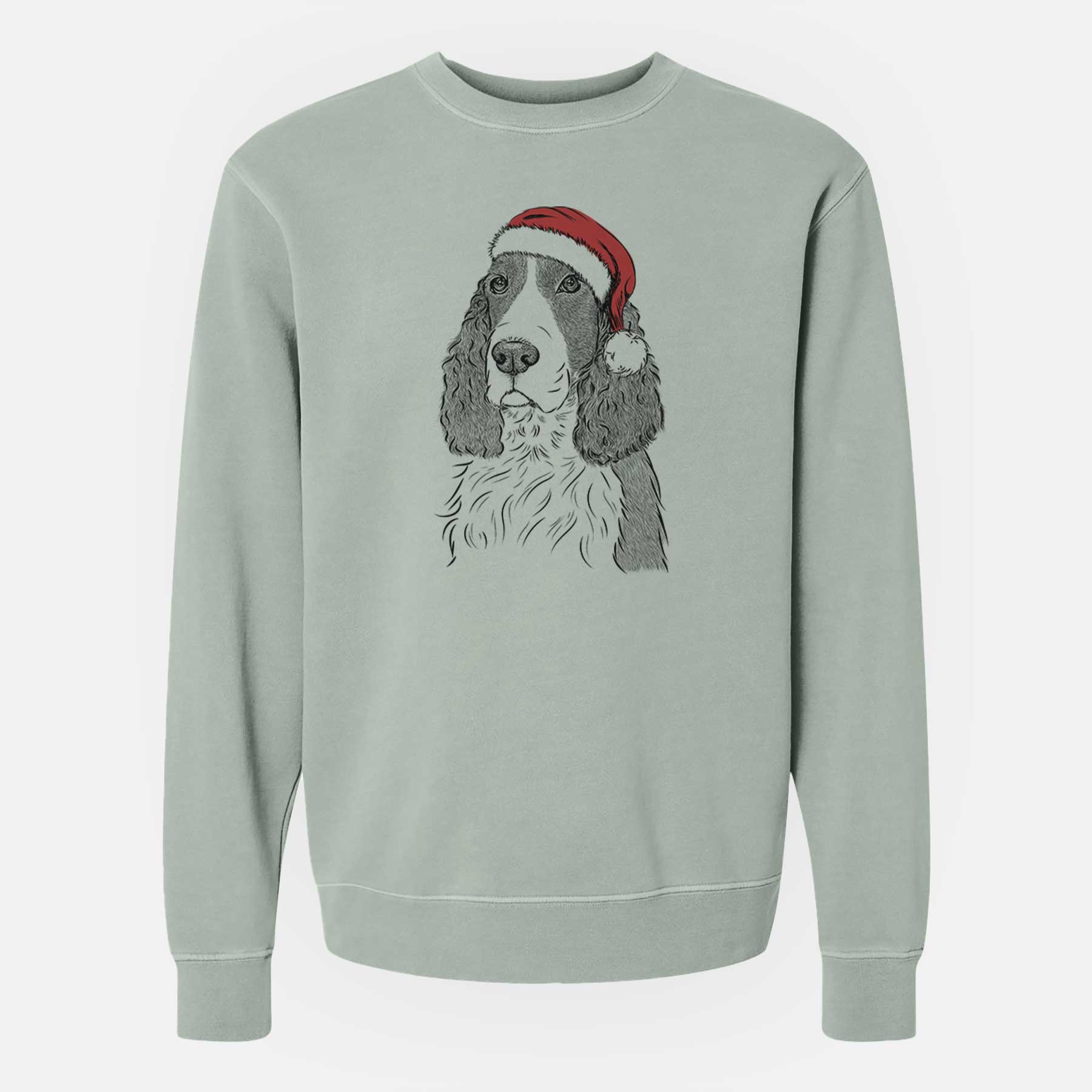 Santa Quincy the English Springer Spaniel - Unisex Pigment Dyed Crew Sweatshirt - Image 4