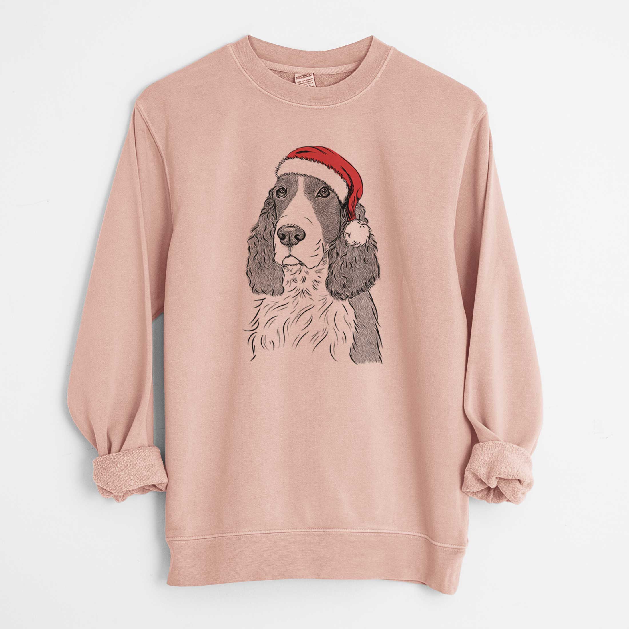 Santa Quincy the English Springer Spaniel - Unisex Pigment Dyed Crew Sweatshirt - Image 6