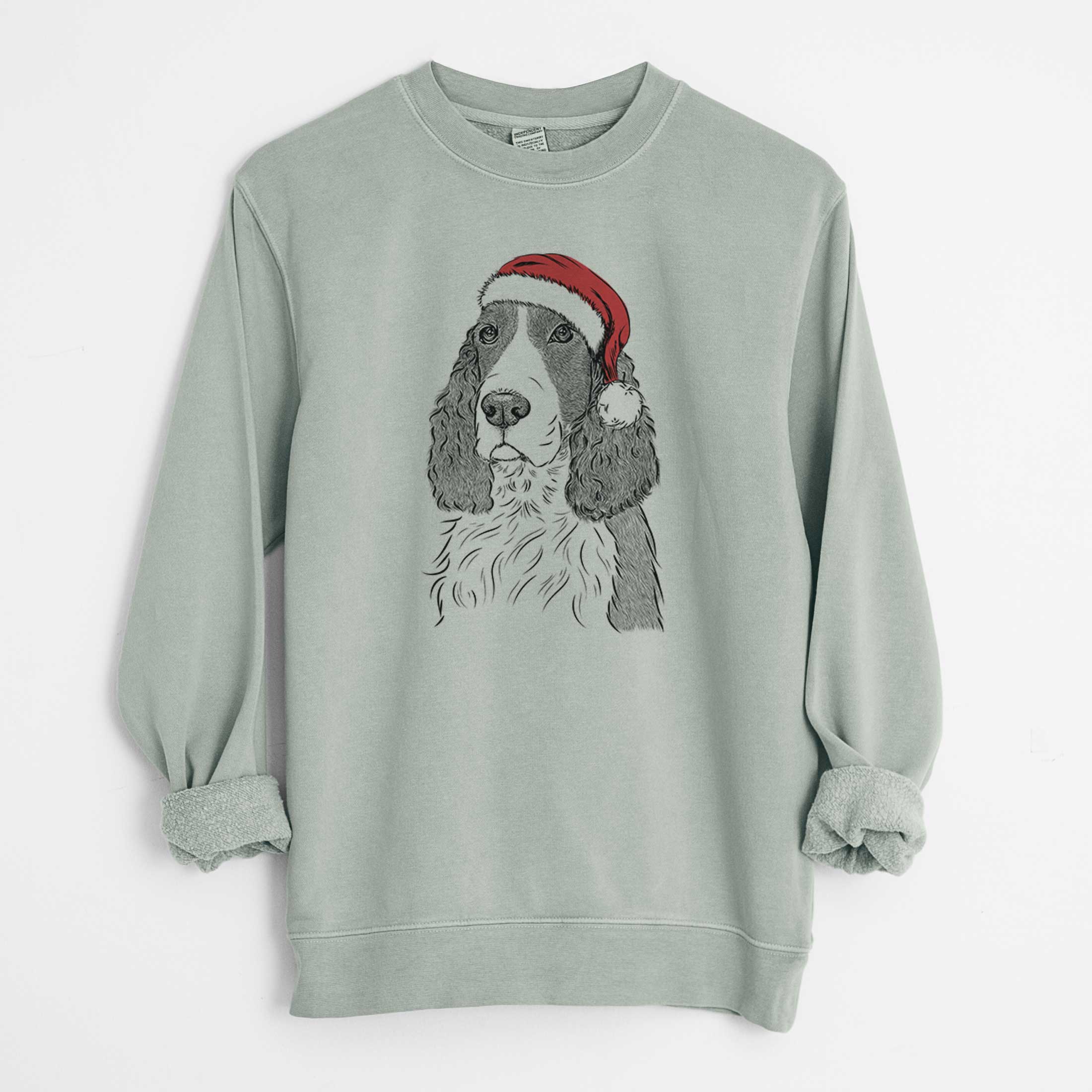 Santa Quincy the English Springer Spaniel - Unisex Pigment Dyed Crew Sweatshirt - Image 8