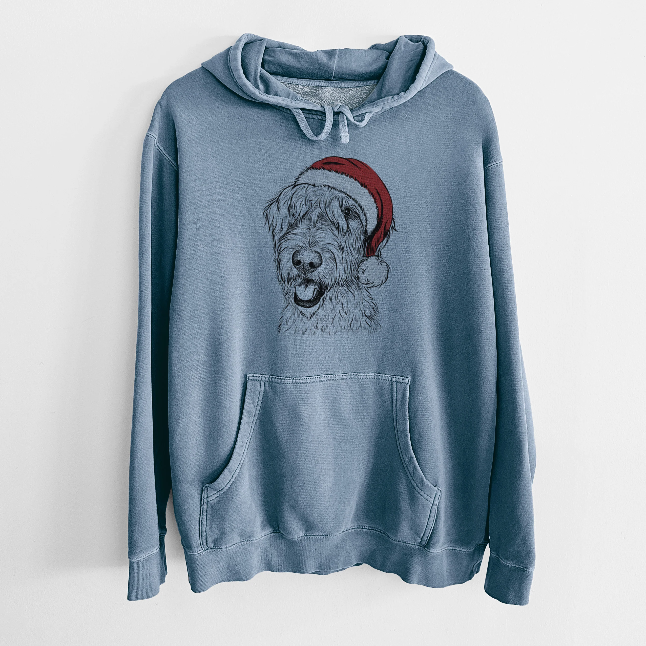 Santa Hat Ragnar the Irish Wolfhound - Unisex Pigment Dyed Hoodie - Image 7