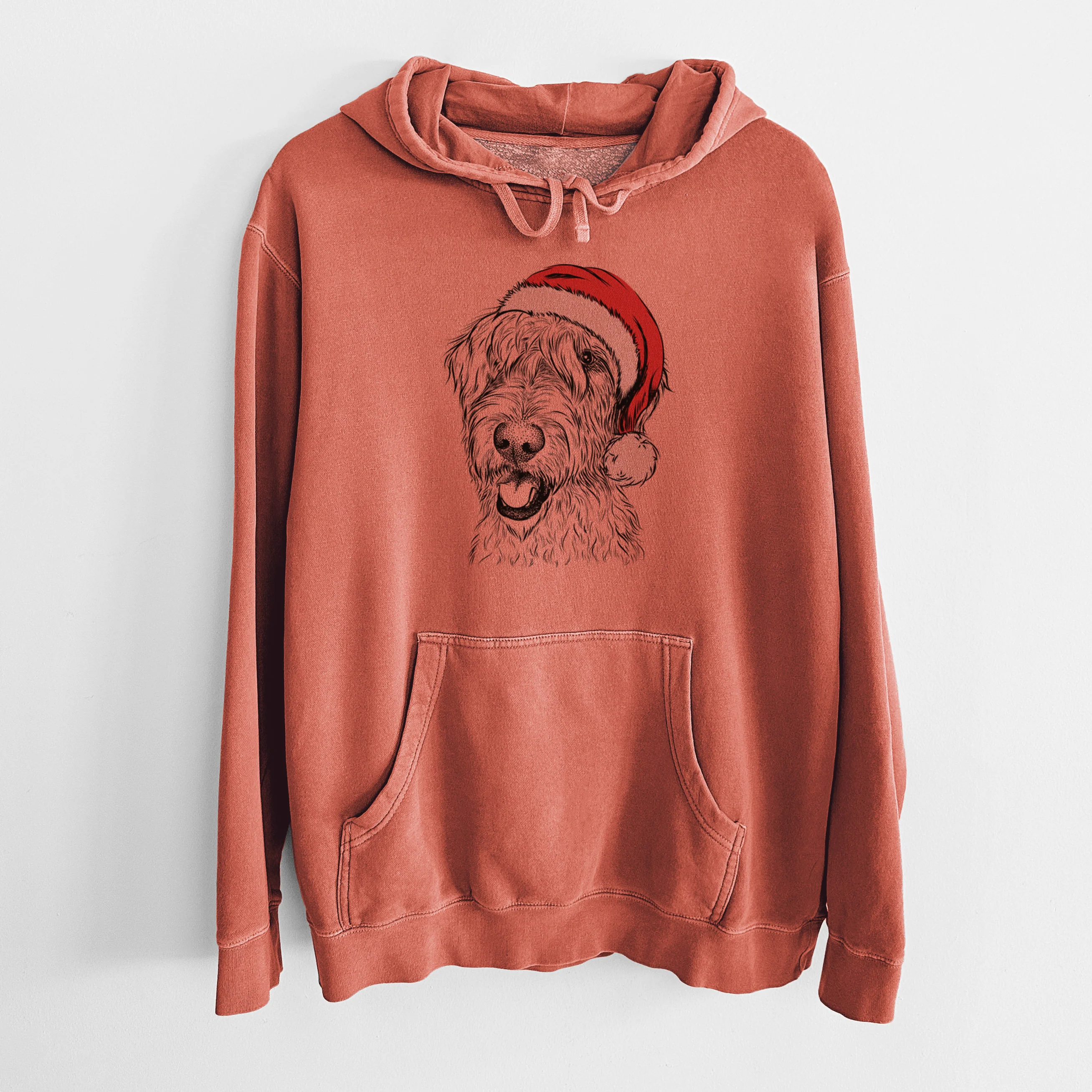 Santa Hat Ragnar the Irish Wolfhound - Unisex Pigment Dyed Hoodie - Image 9