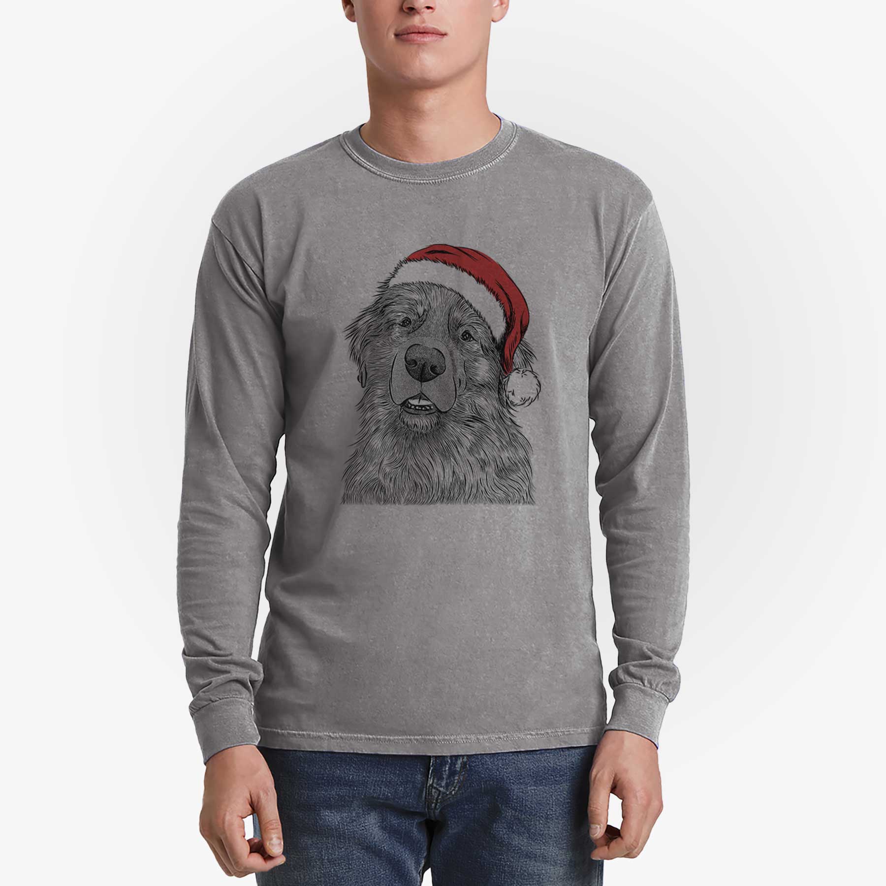 Santa Ralph the Leonberger - Men's Heavyweight 100% Cotton Long Sleeve - Image 5