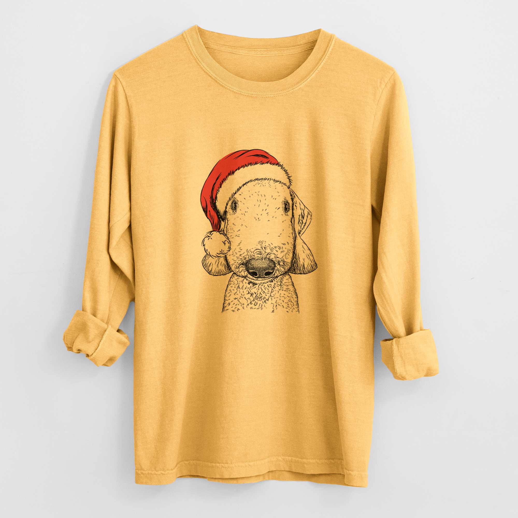 Santa Remington the Bedlington Terrier - Men's Heavyweight 100% Cotton Long Sleeve - Image 3