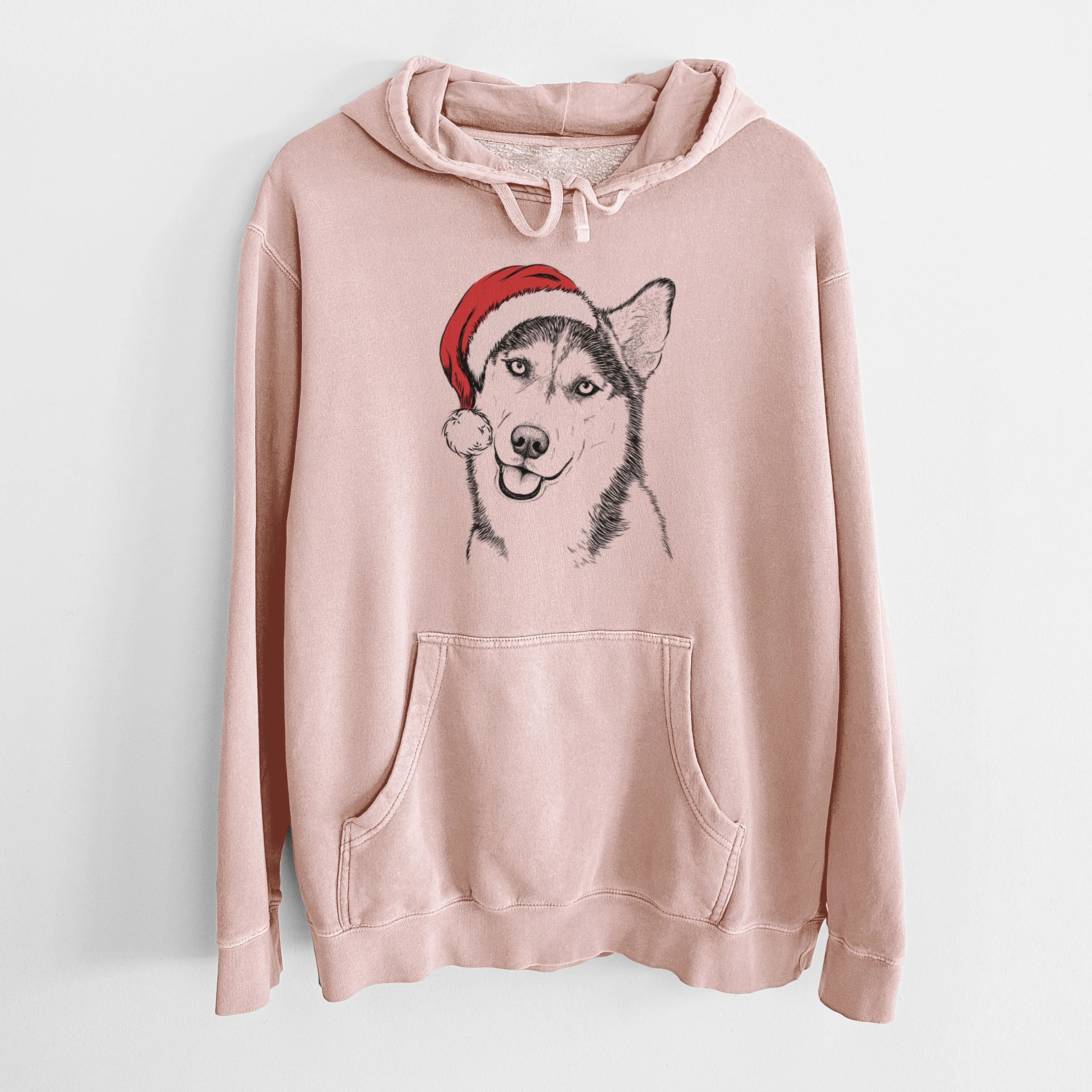 Santa Hat Remmie the Siberian Husky - Unisex Pigment Dyed Hoodie - Image 6