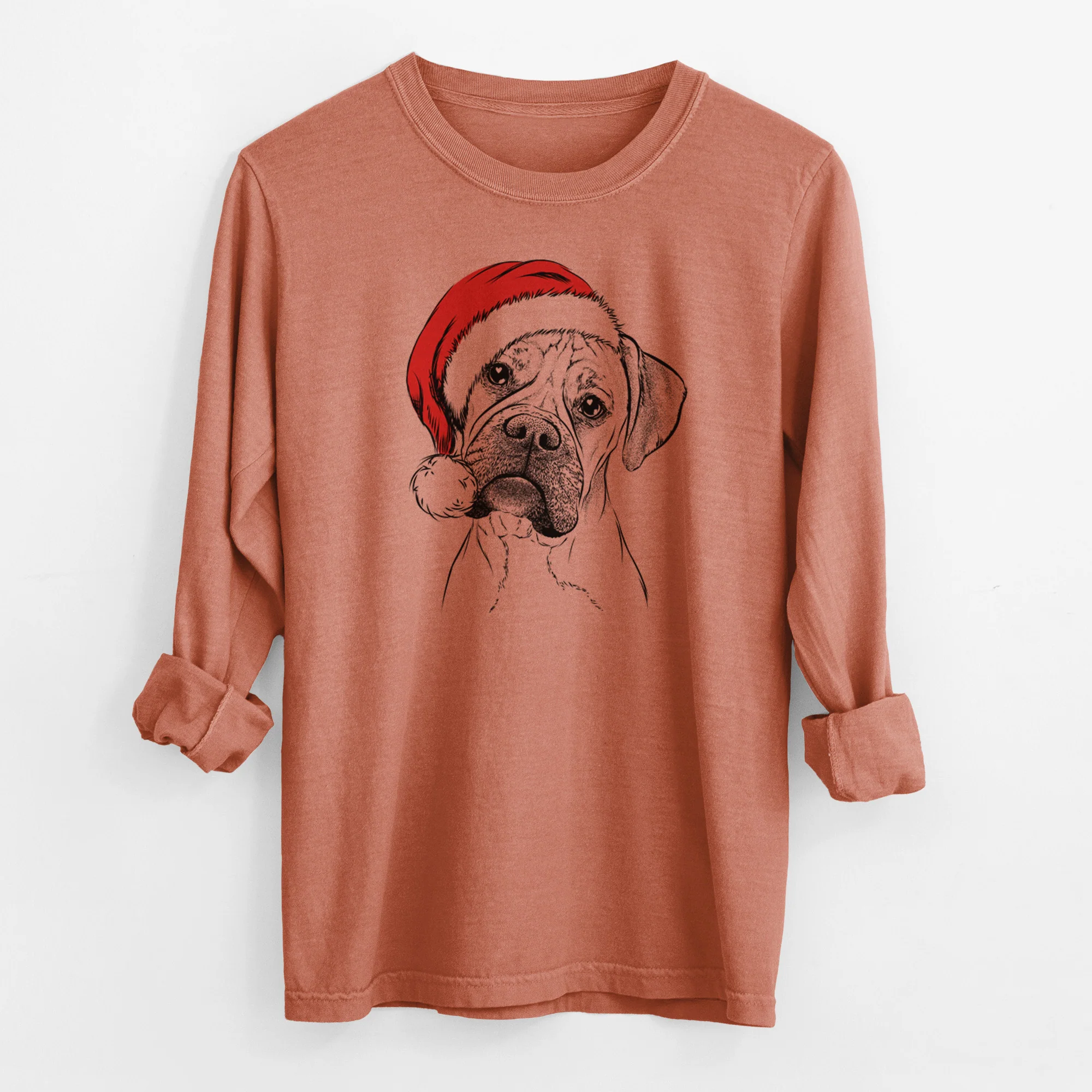 Santa Reuby the Boxer - Men's Heavyweight 100% Cotton Long Sleeve - Image 13