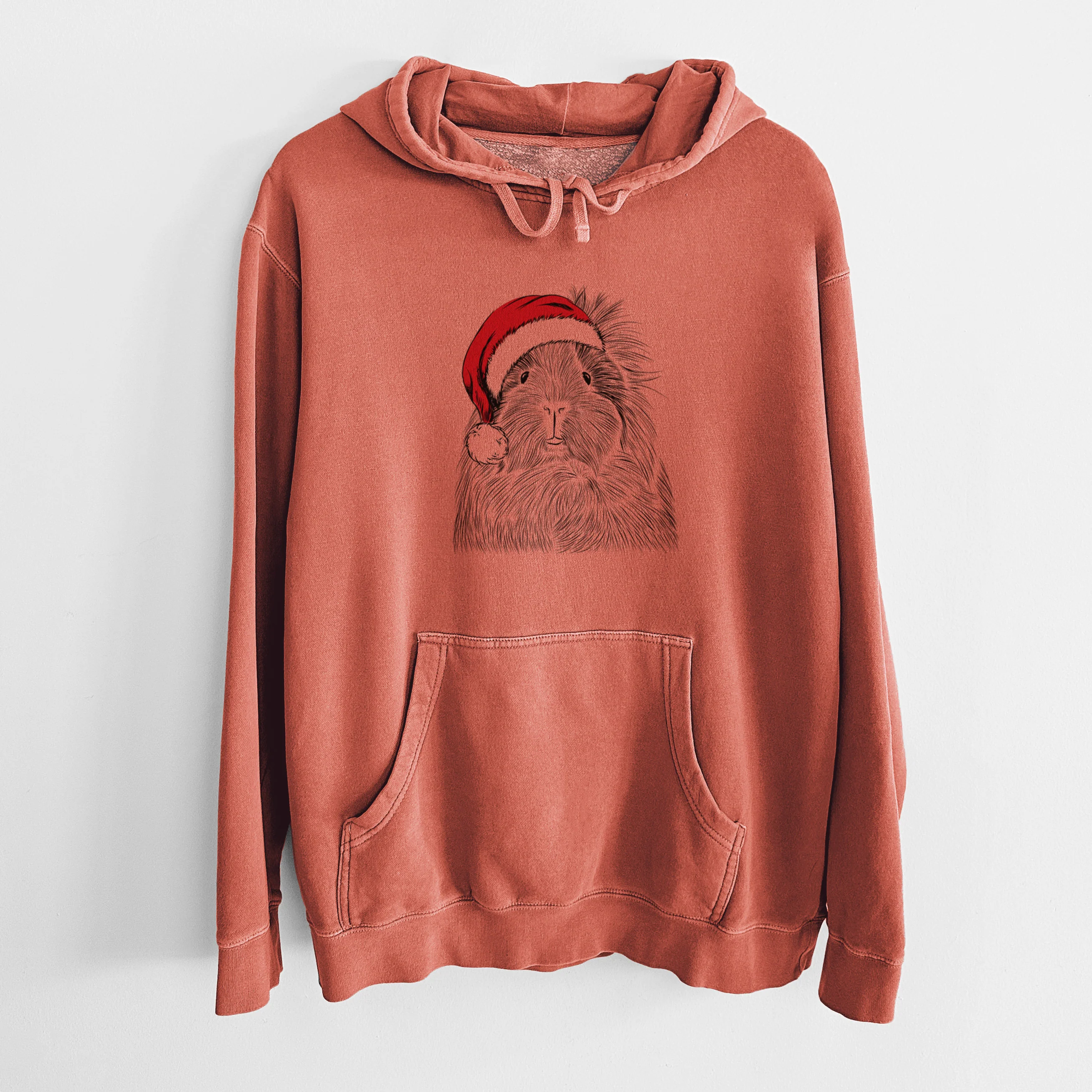 Santa Hat Rhino the Guinea Pig - Unisex Pigment Dyed Hoodie - Image 9