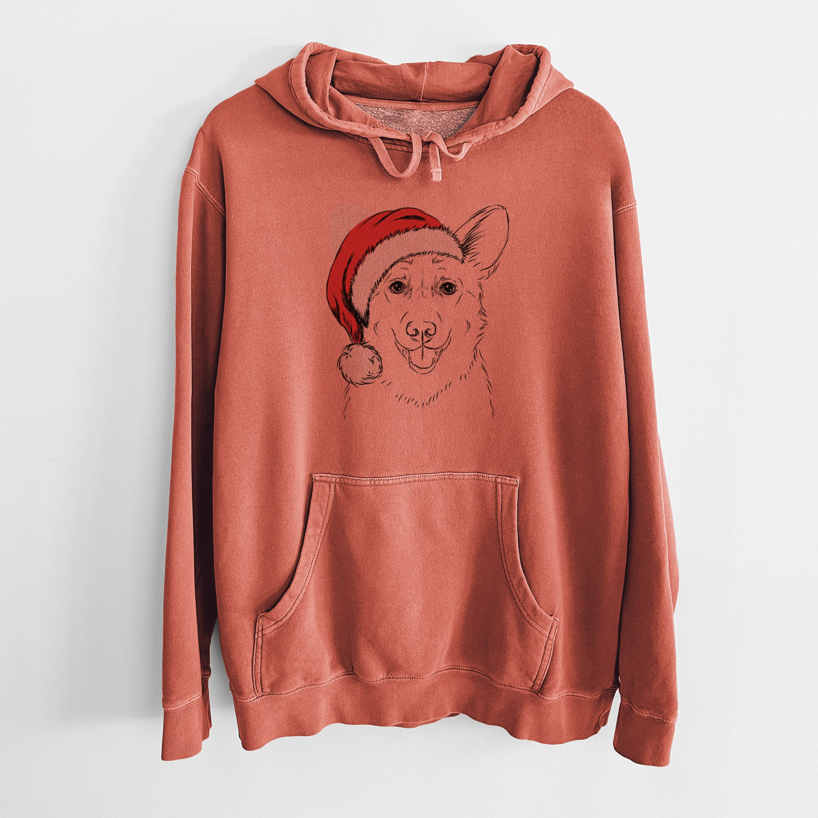 Santa Hat Ricco the Corgi - Unisex Pigment Dyed Hoodie - Image 9