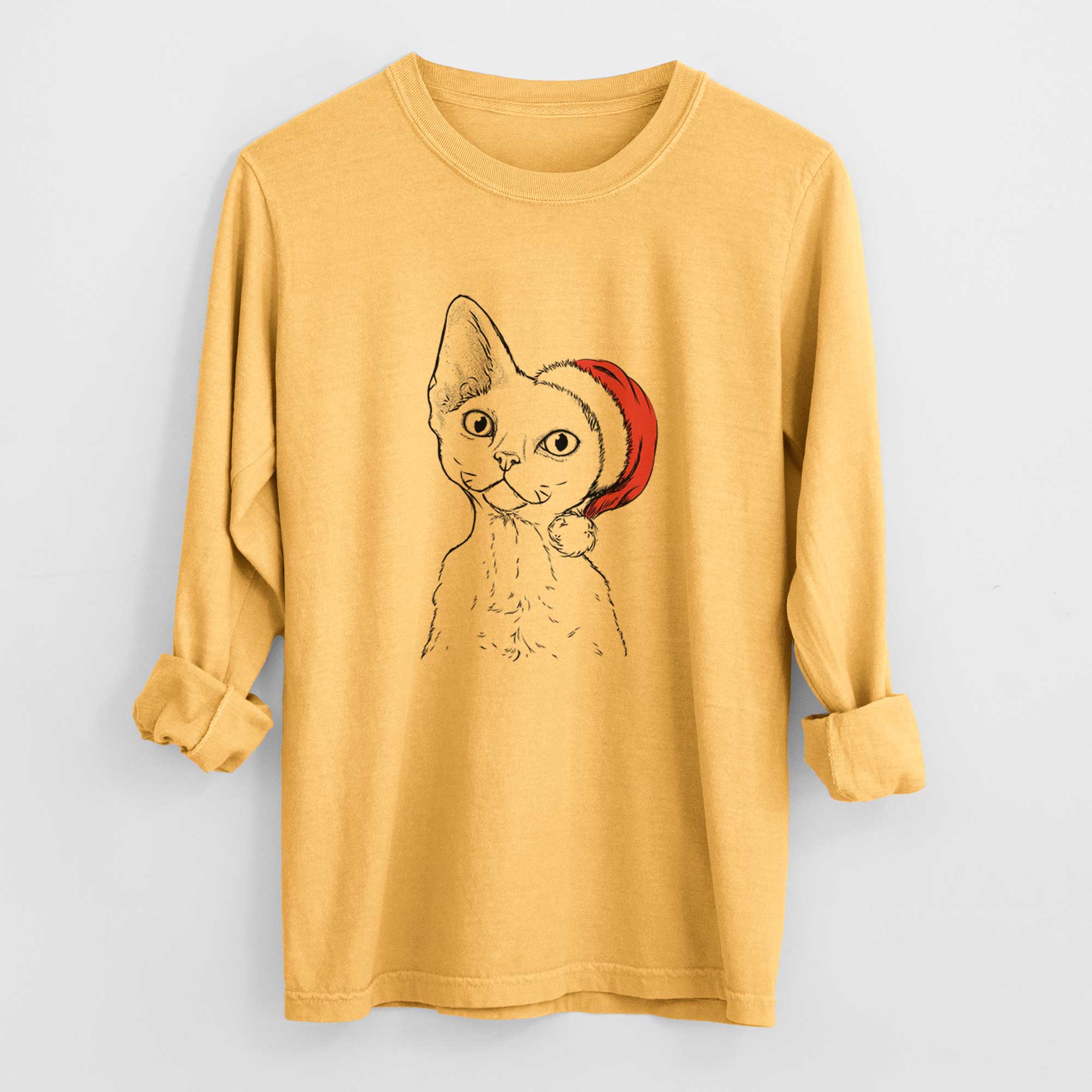 Santa Ripley the Devon Rex Cat - Men's Heavyweight 100% Cotton Long Sleeve - Image 3