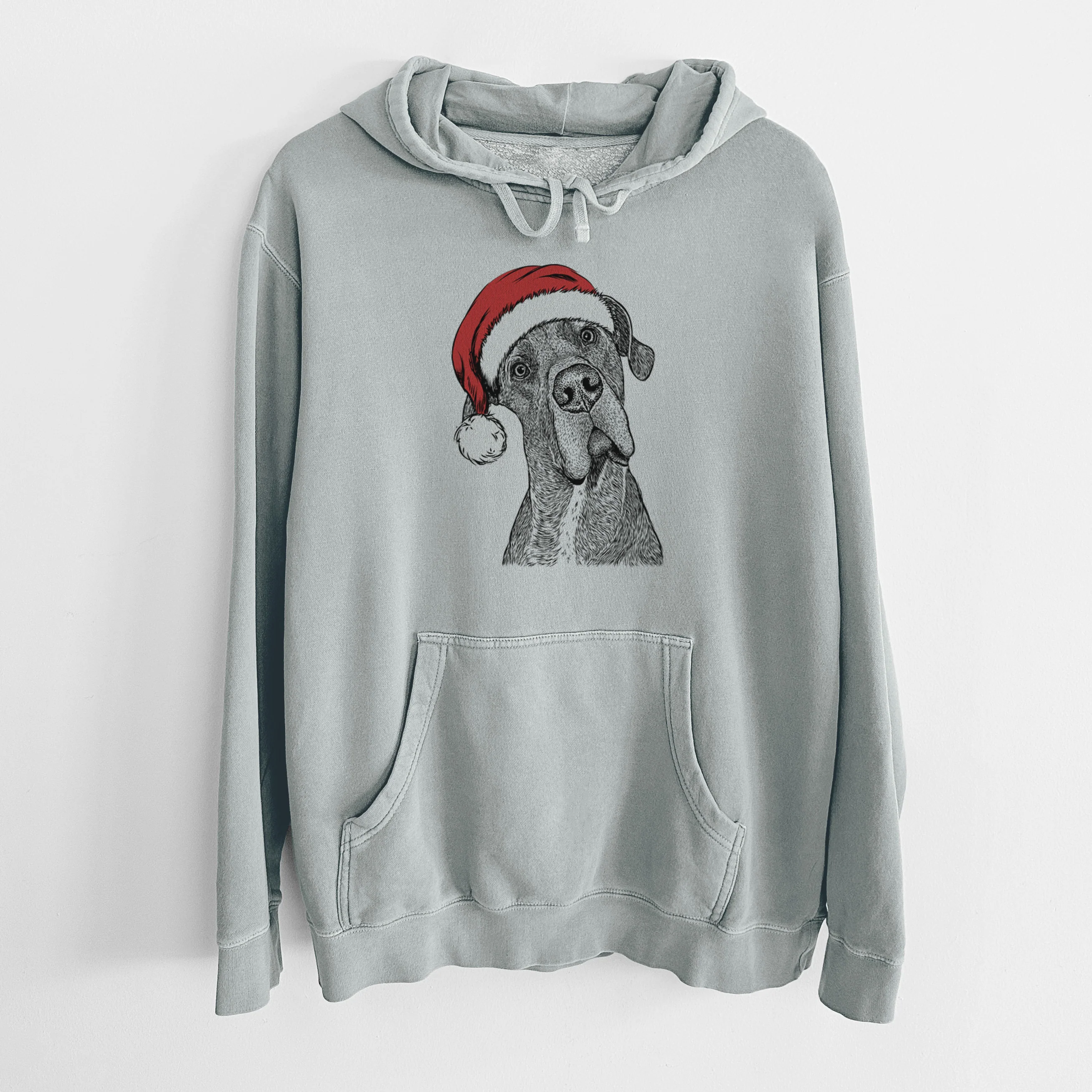 Santa Hat River the Great Dane - Unisex Pigment Dyed Hoodie - Image 8
