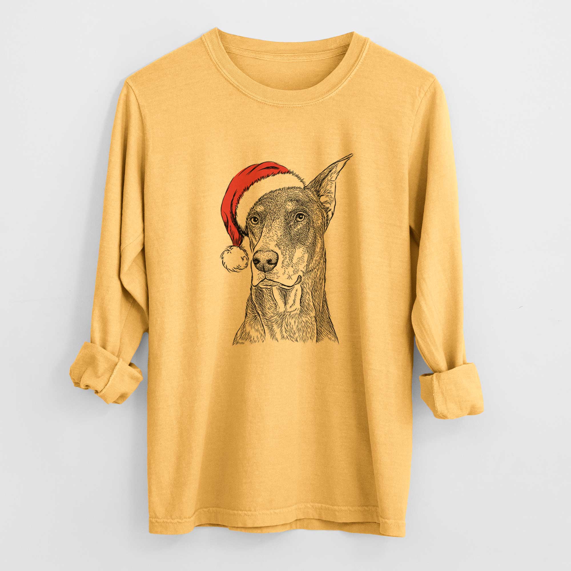Santa RJ the Doberman Pinscher - Men's Heavyweight 100% Cotton Long Sleeve - Image 3
