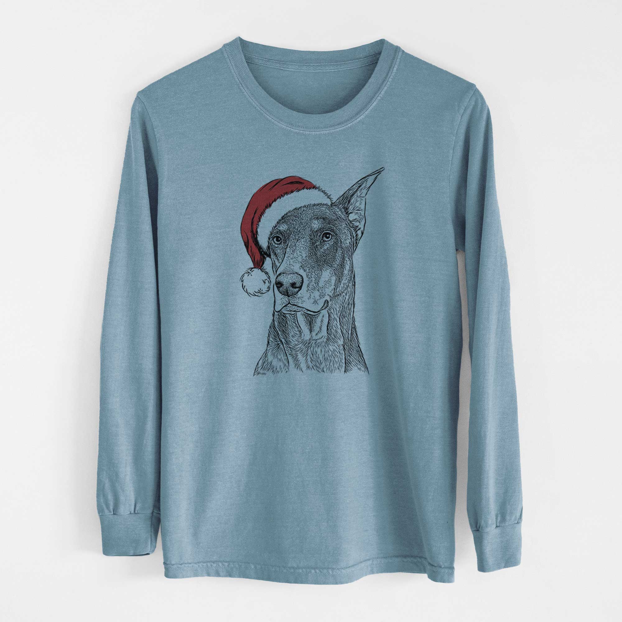 Santa RJ the Doberman Pinscher - Men's Heavyweight 100% Cotton Long Sleeve - Image 8