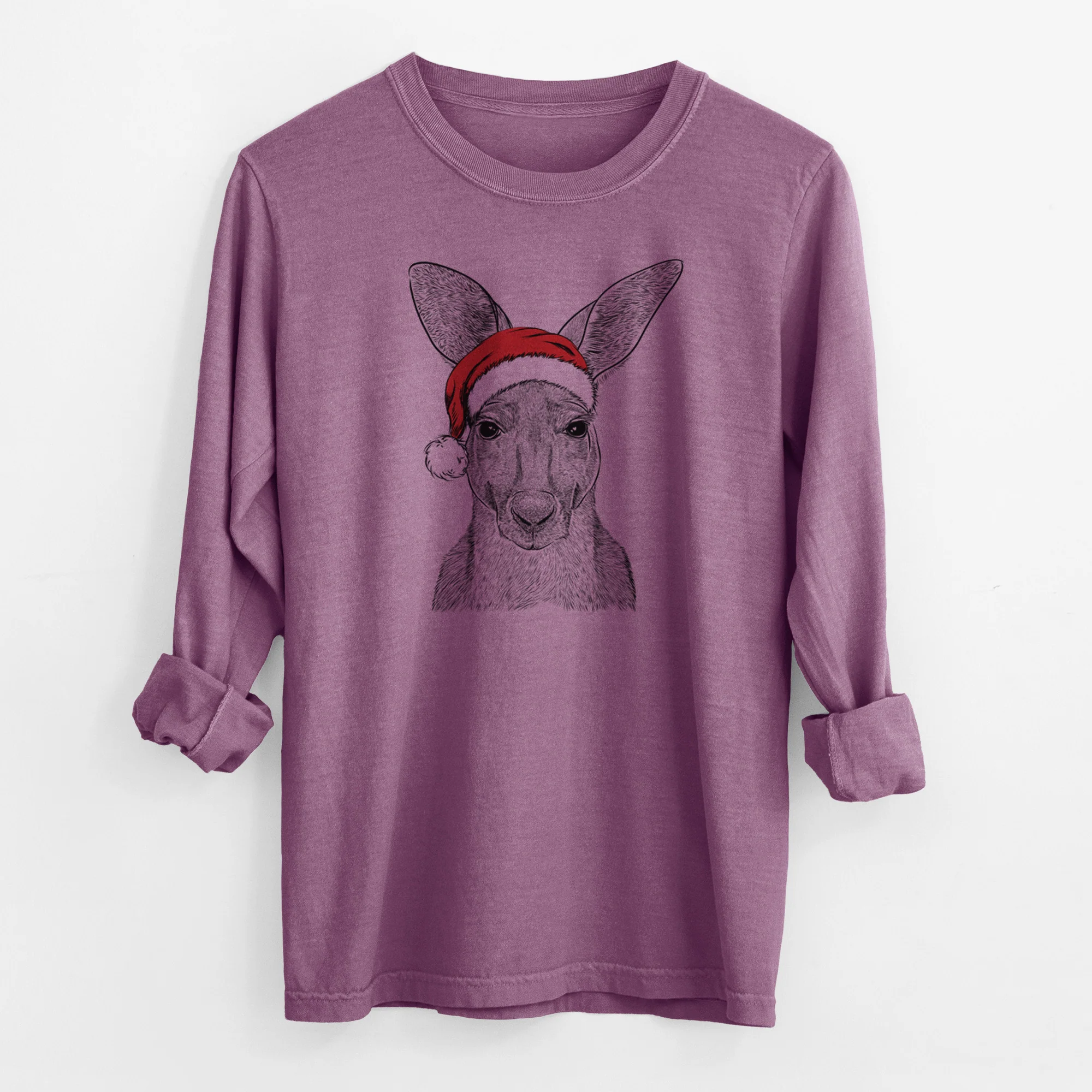 Santa Roger the Red Kangaroo - Men's Heavyweight 100% Cotton Long Sleeve - Image 10
