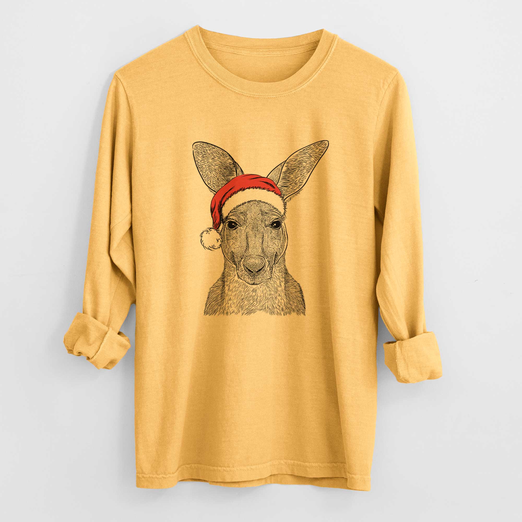Santa Roger the Red Kangaroo - Men's Heavyweight 100% Cotton Long Sleeve - Image 3