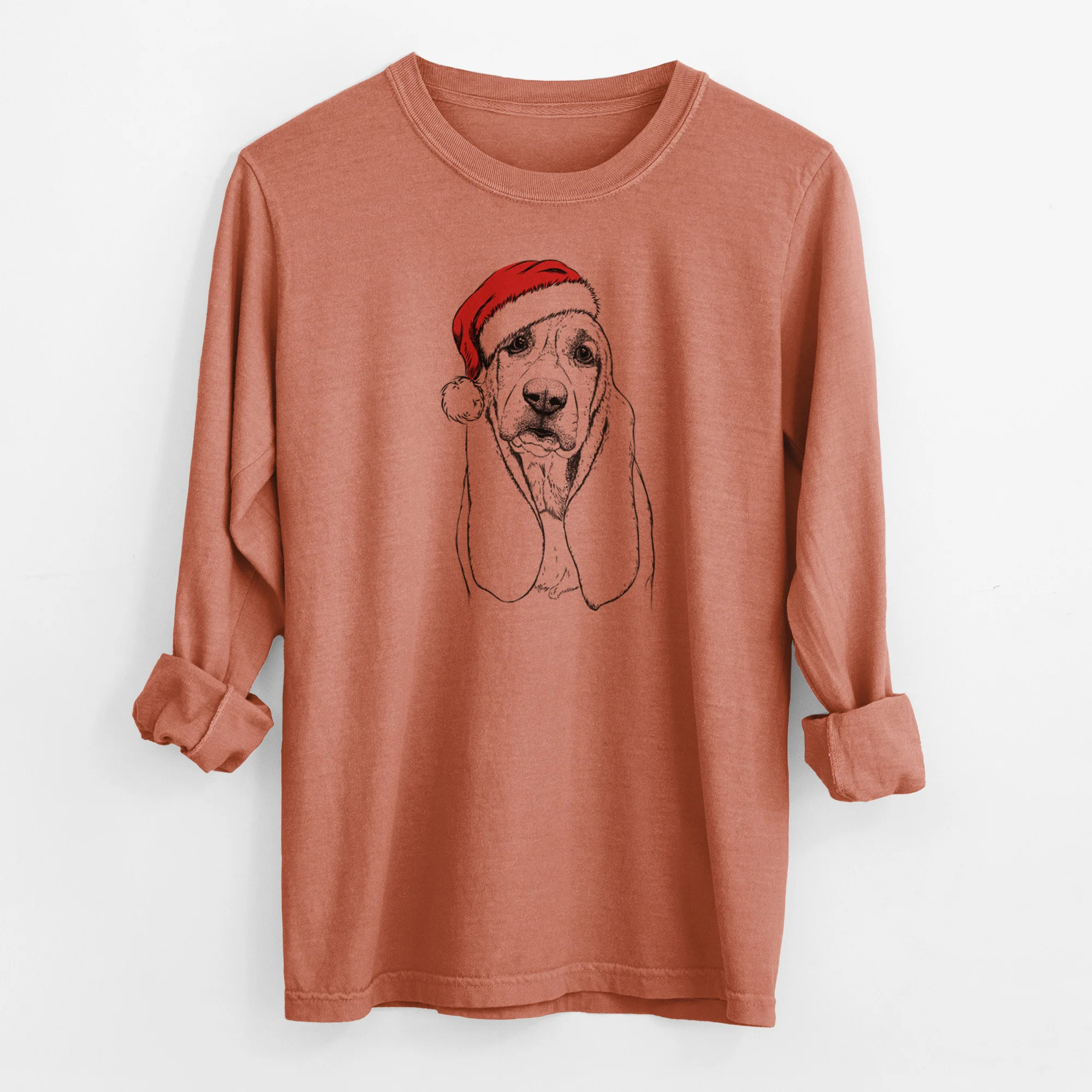Santa Rolo the Basset Hound - Men's Heavyweight 100% Cotton Long Sleeve - Image 13