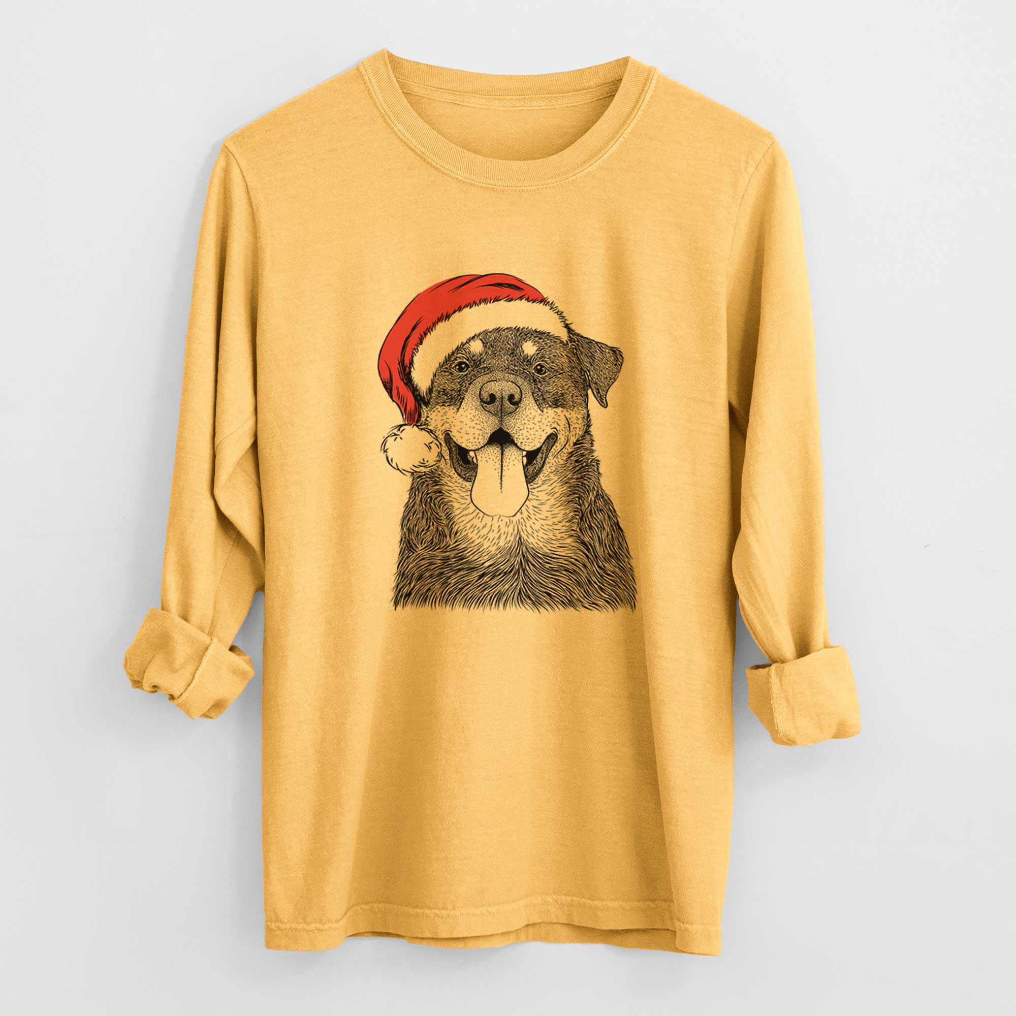 Santa Romeo the Rottweiler - Men's Heavyweight 100% Cotton Long Sleeve - Image 3