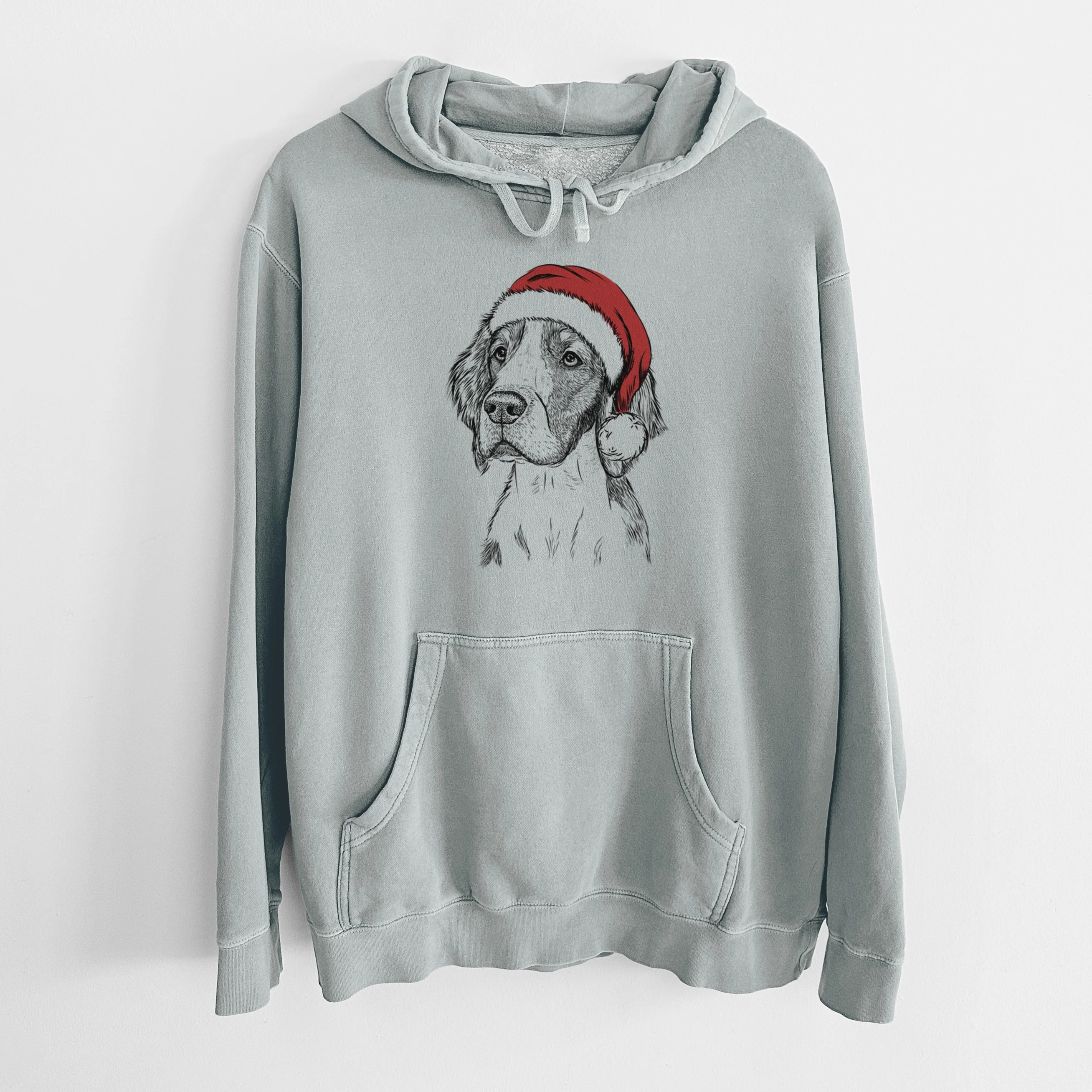Santa Hat Roxy the Welsh Springer Spaniel - Unisex Pigment Dyed Hoodie - Image 8