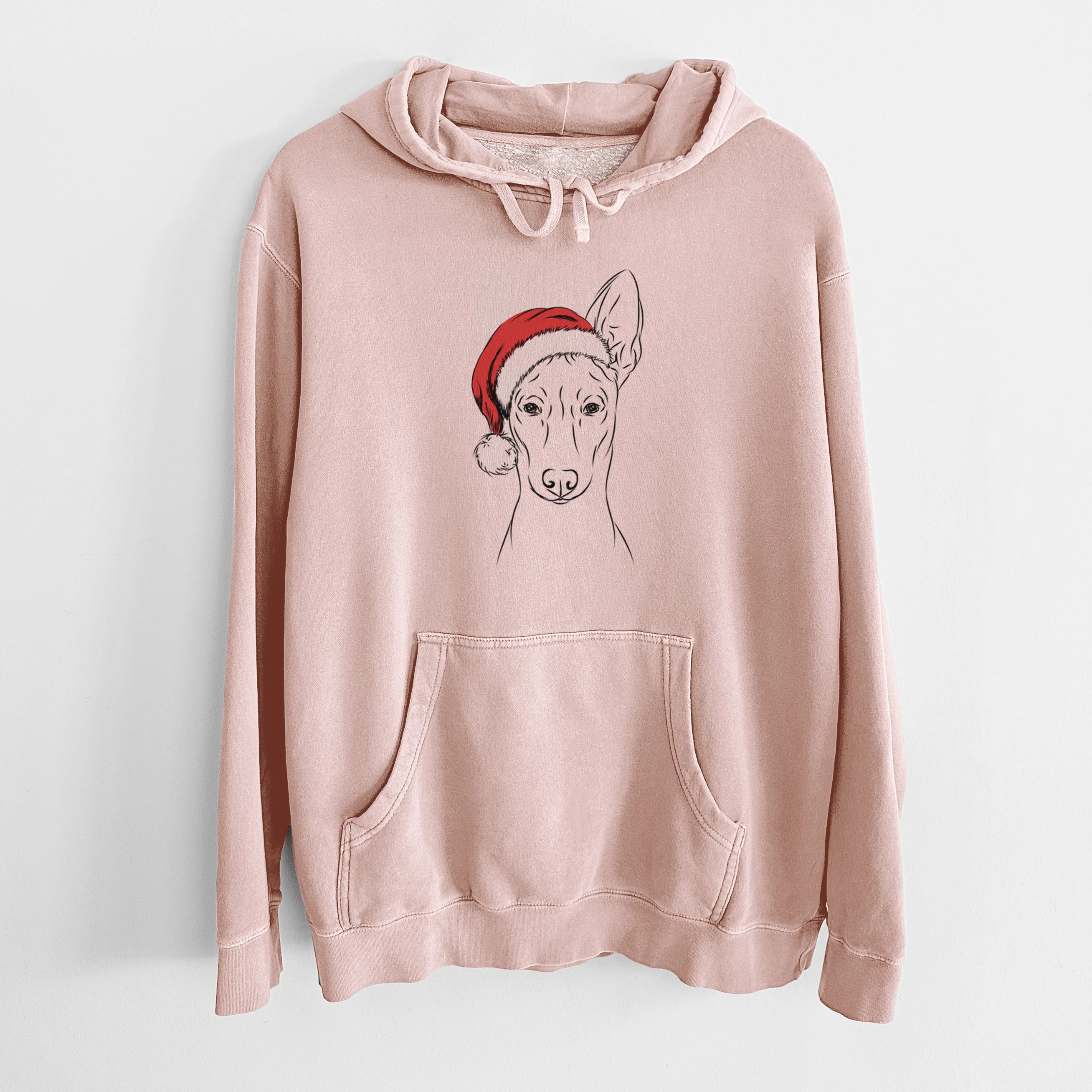 Santa Hat Ruadh the Pharaoh Hound - Unisex Pigment Dyed Hoodie - Image 6