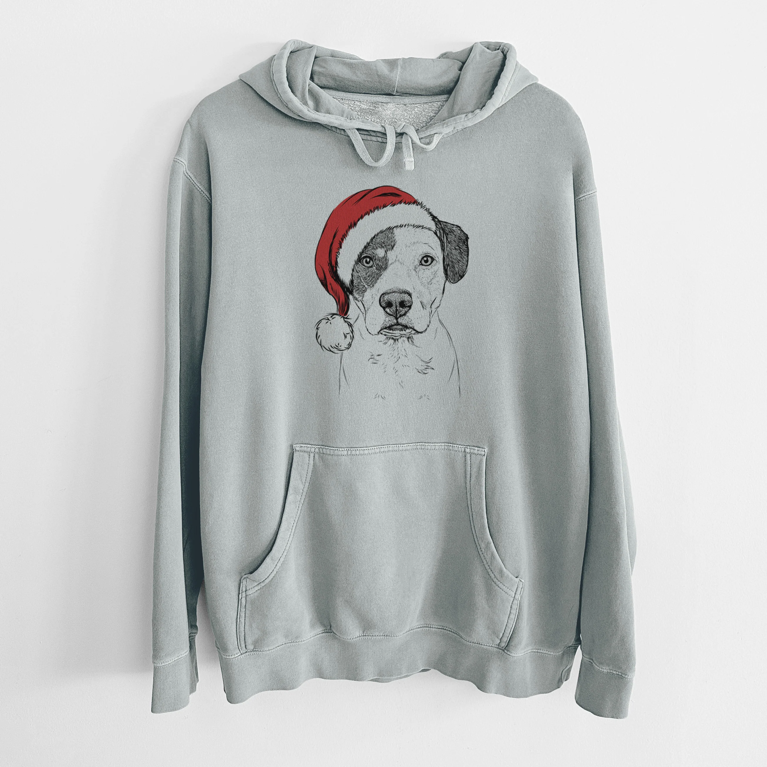 Santa Hat Ryleigh the Beagle Pitbull Mix - Unisex Pigment Dyed Hoodie - Image 8