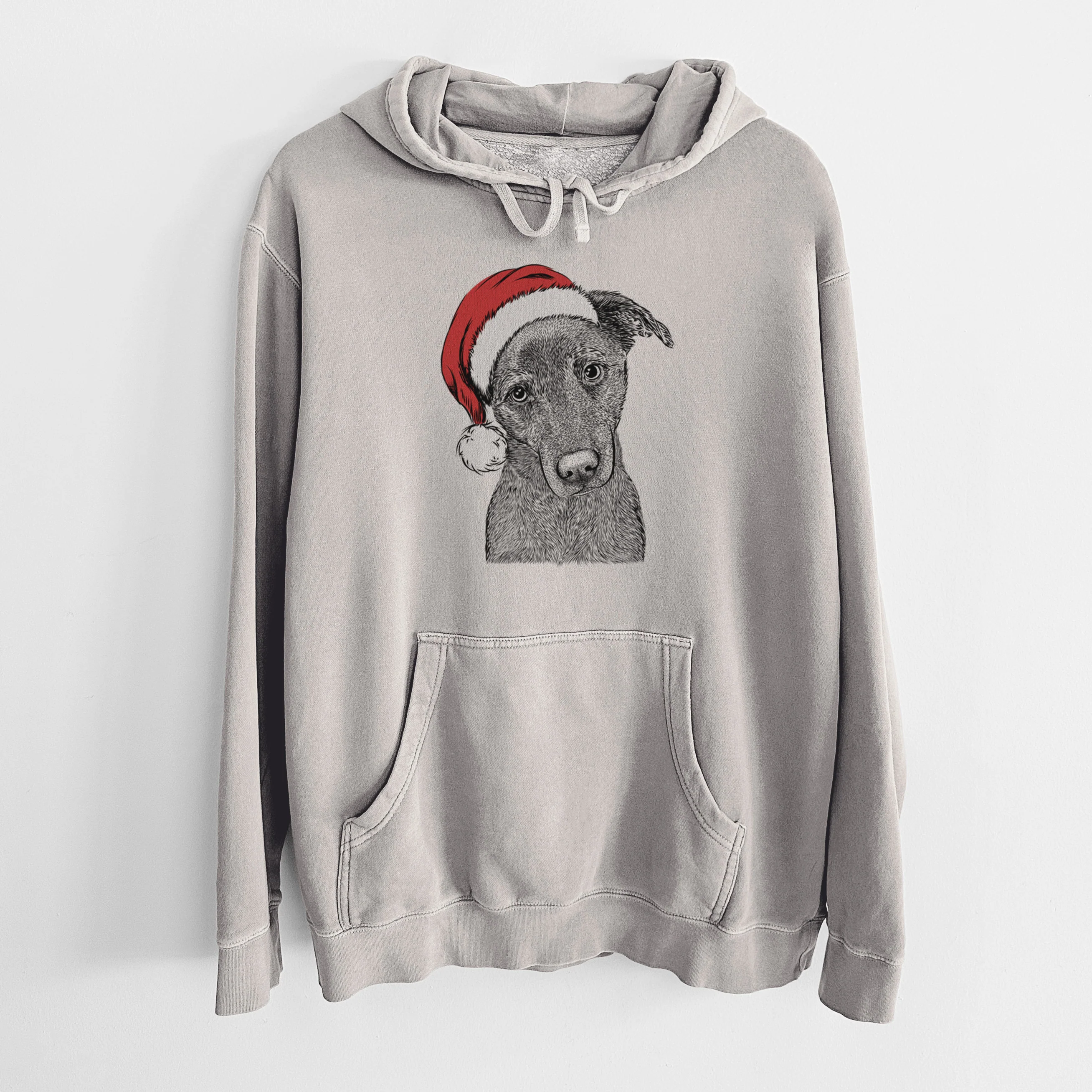 Santa Hat Sadie the Whipador - Unisex Pigment Dyed Hoodie - Image 5