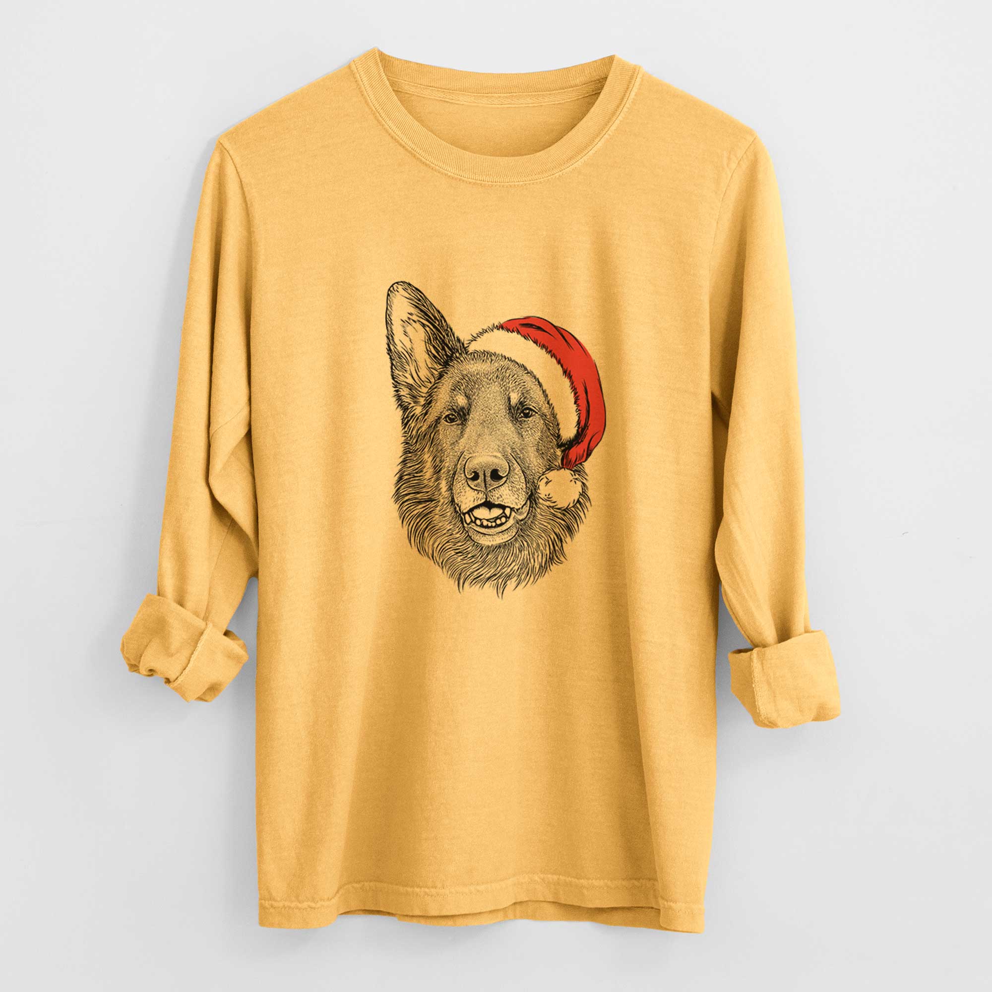 Santa Sammie the German Shepherd - Men's Heavyweight 100% Cotton Long Sleeve - Image 3