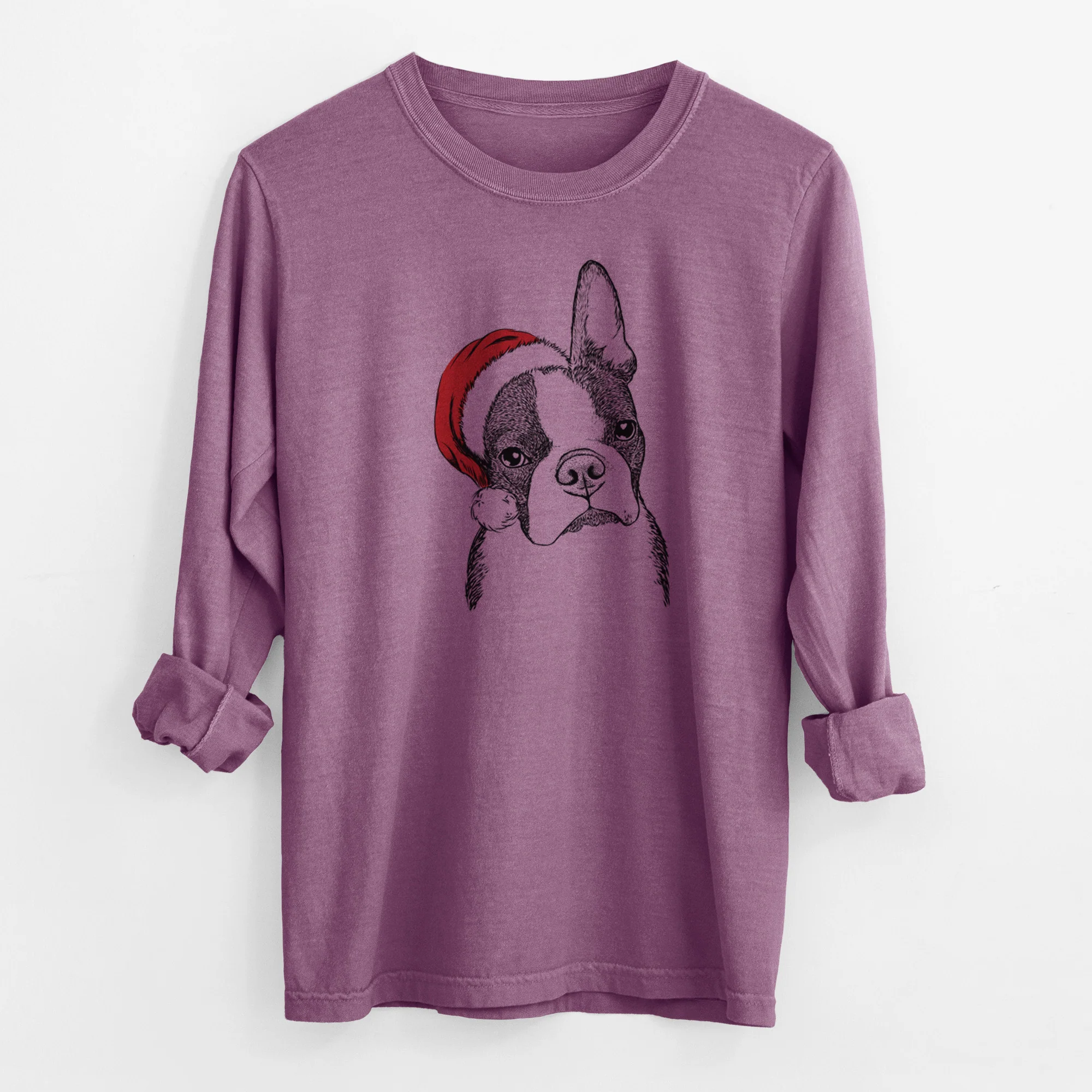 Santa Samuel the Boston Terrier - Men's Heavyweight 100% Cotton Long Sleeve - Image 10