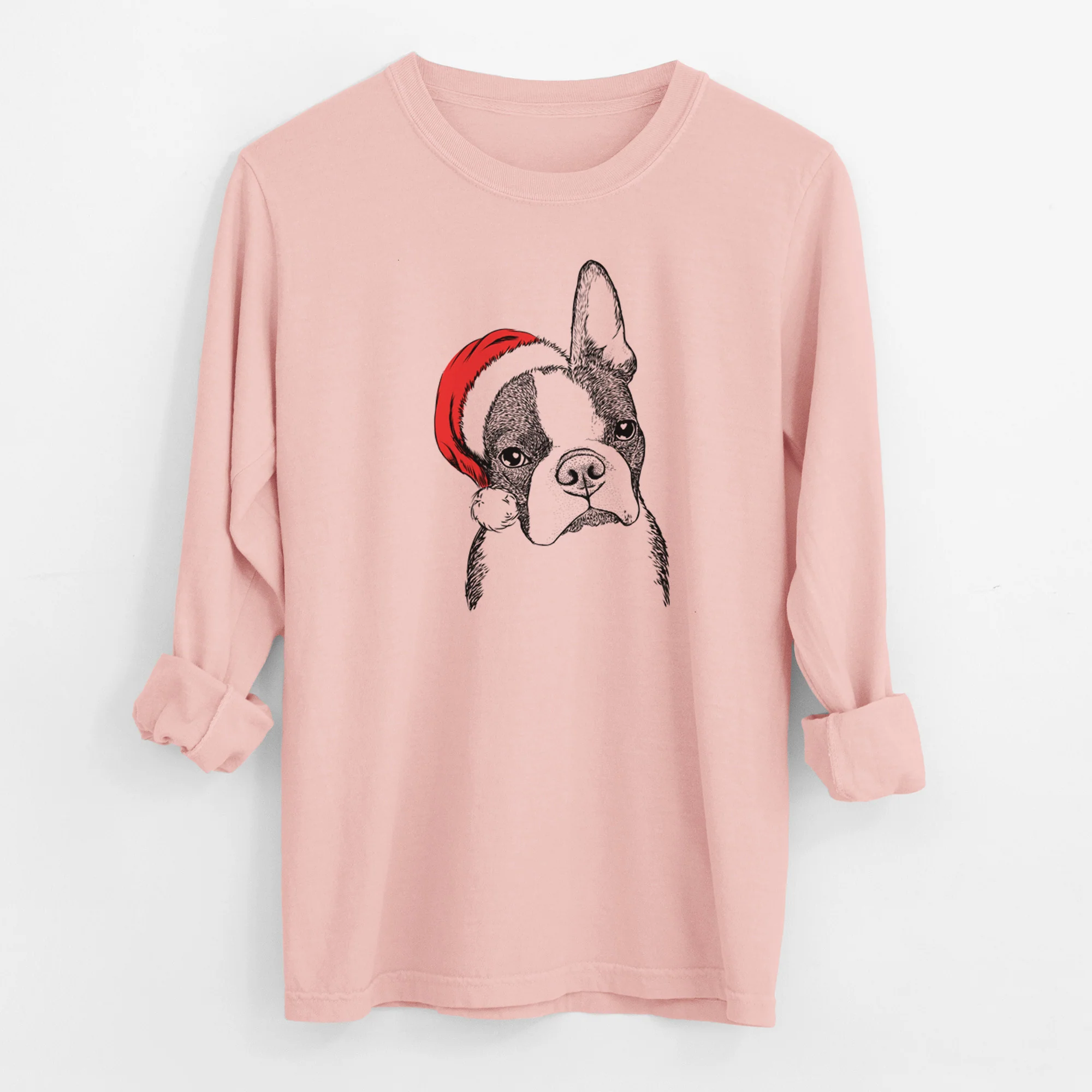 Santa Samuel the Boston Terrier - Men's Heavyweight 100% Cotton Long Sleeve - Image 11