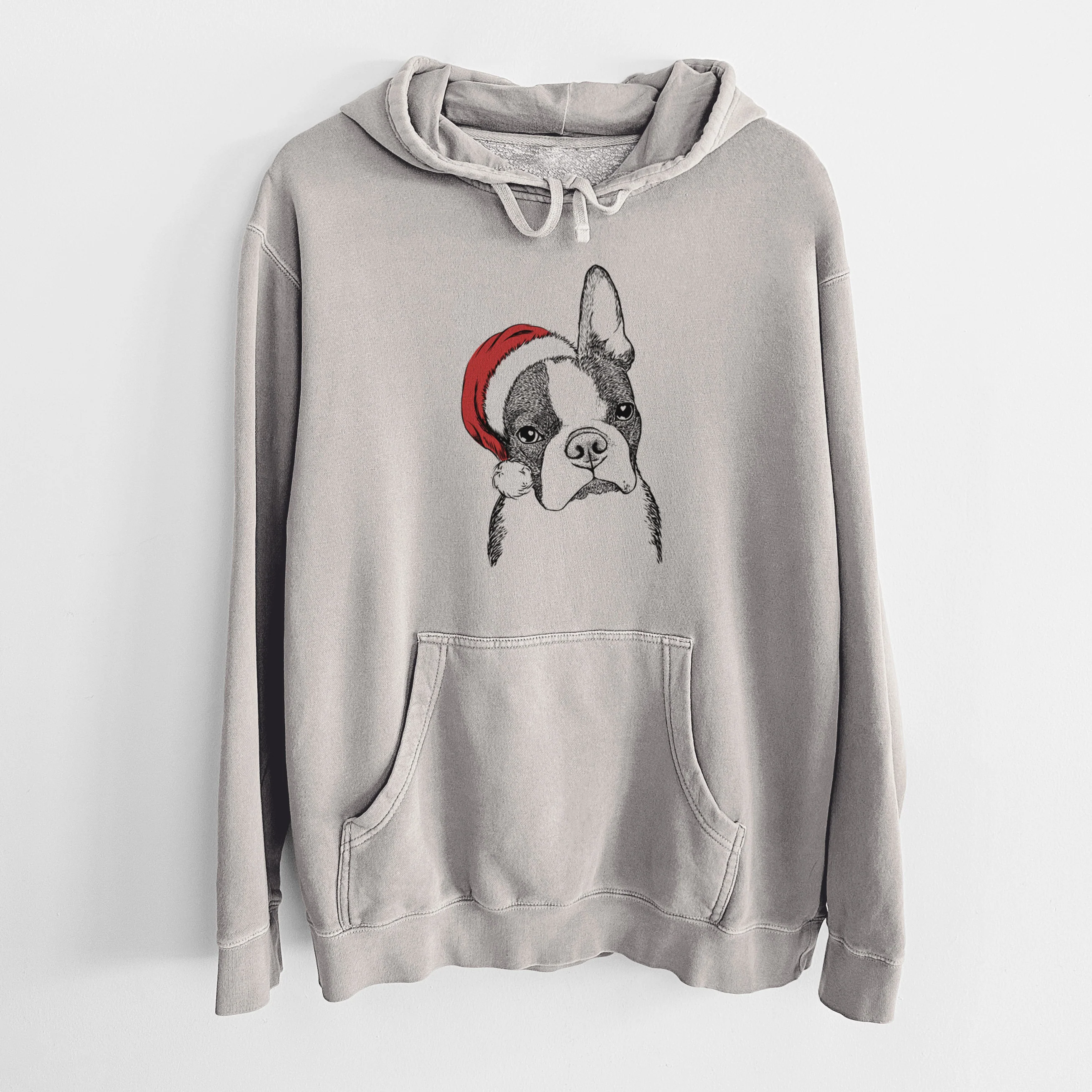 Santa Hat Samuel the Boston Terrier - Unisex Pigment Dyed Hoodie - Image 5