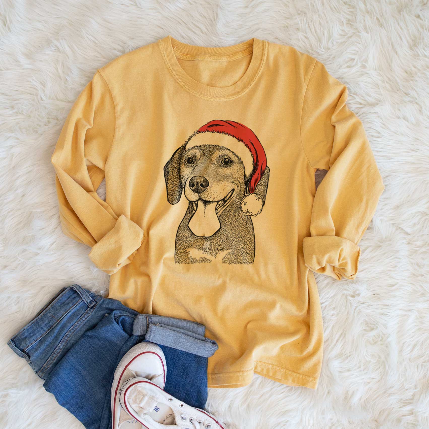 Santa Scarlett the Beagle - Men's Heavyweight 100% Cotton Long Sleeve - Image 6