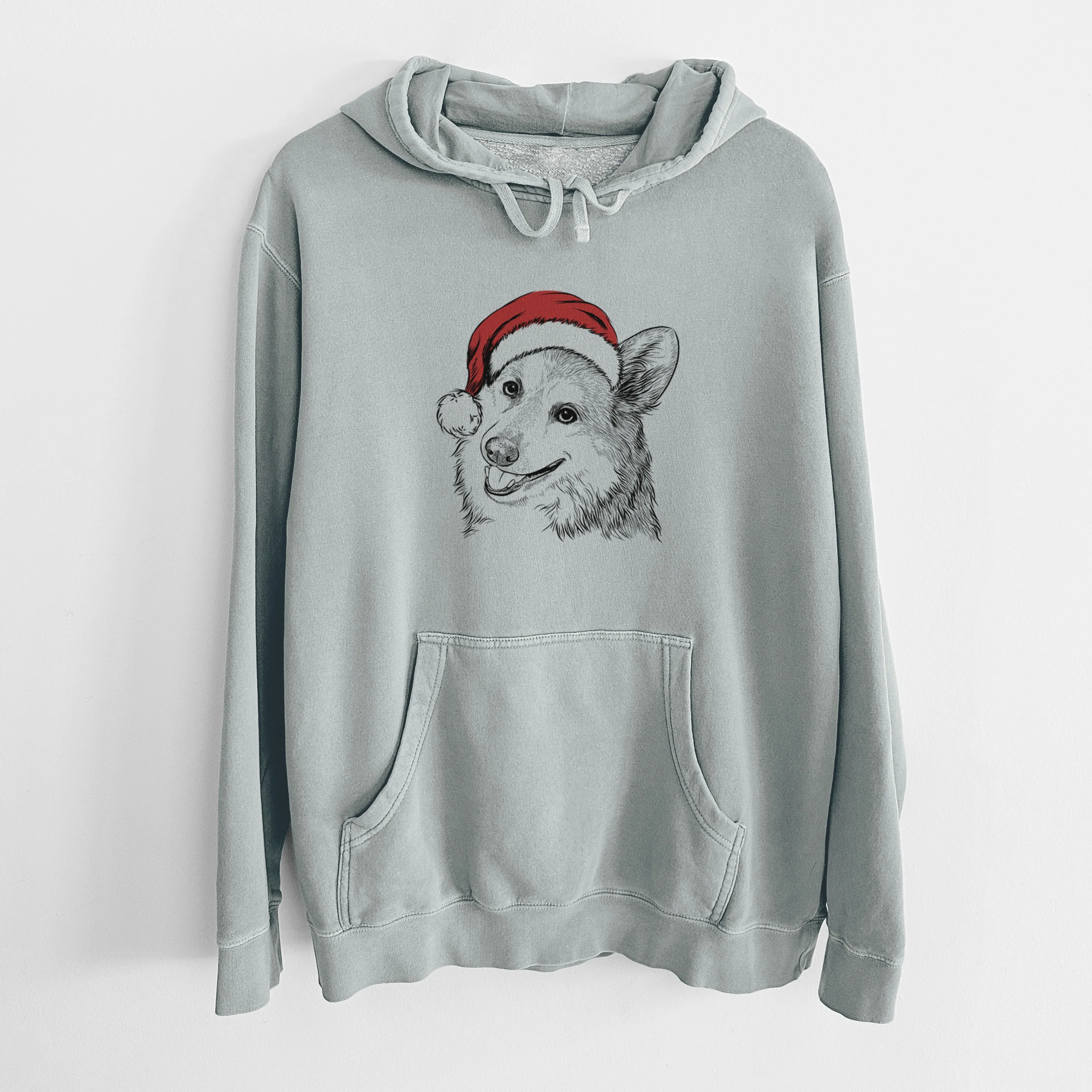 Santa Hat Scout the Pembroke Welsh Corgi - Unisex Pigment Dyed Hoodie - Image 8