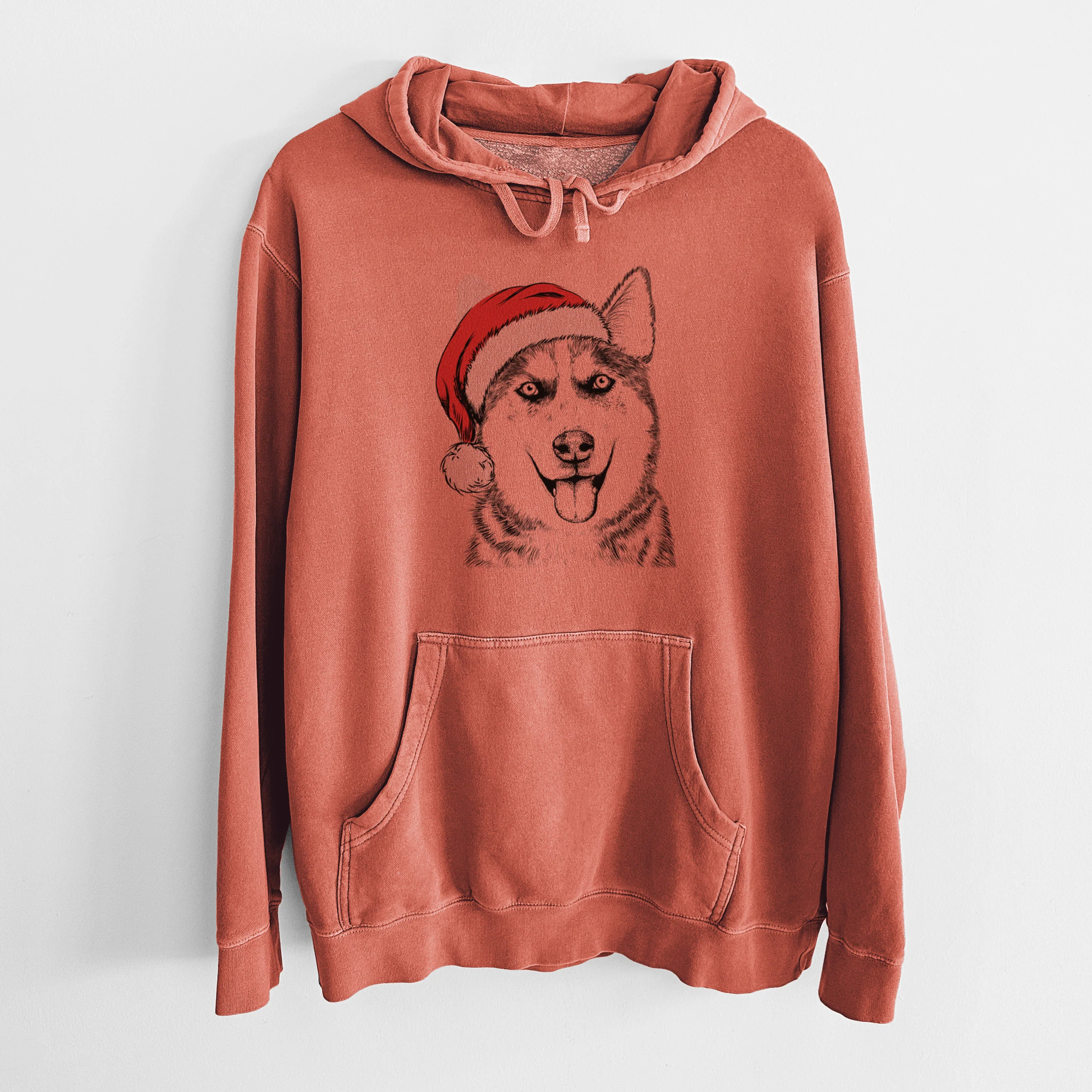 Santa Hat Sesi the Siberian Husky - Unisex Pigment Dyed Hoodie - Image 9