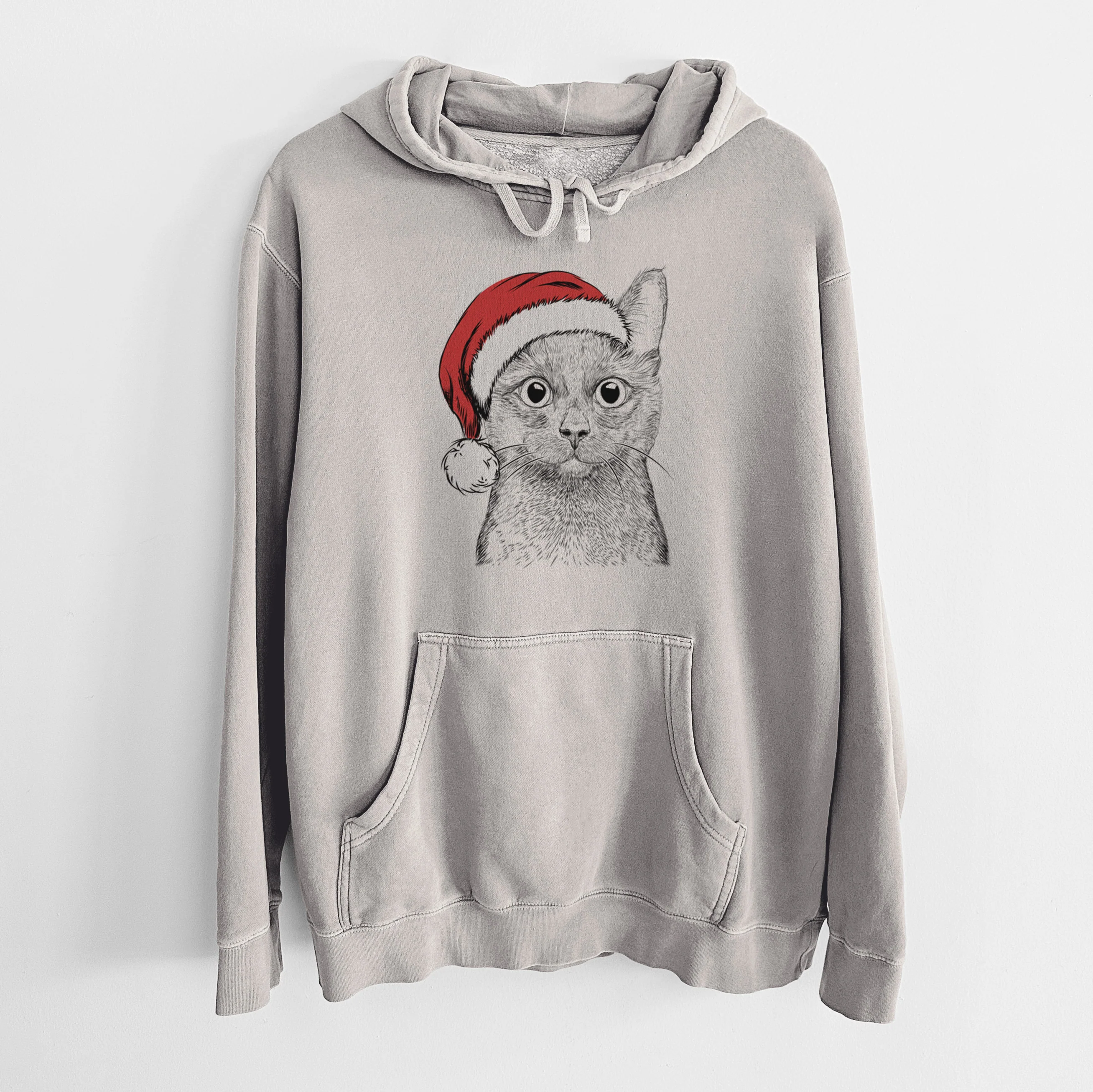 Santa Hat Shadow the Black Cat - Unisex Pigment Dyed Hoodie - Image 5