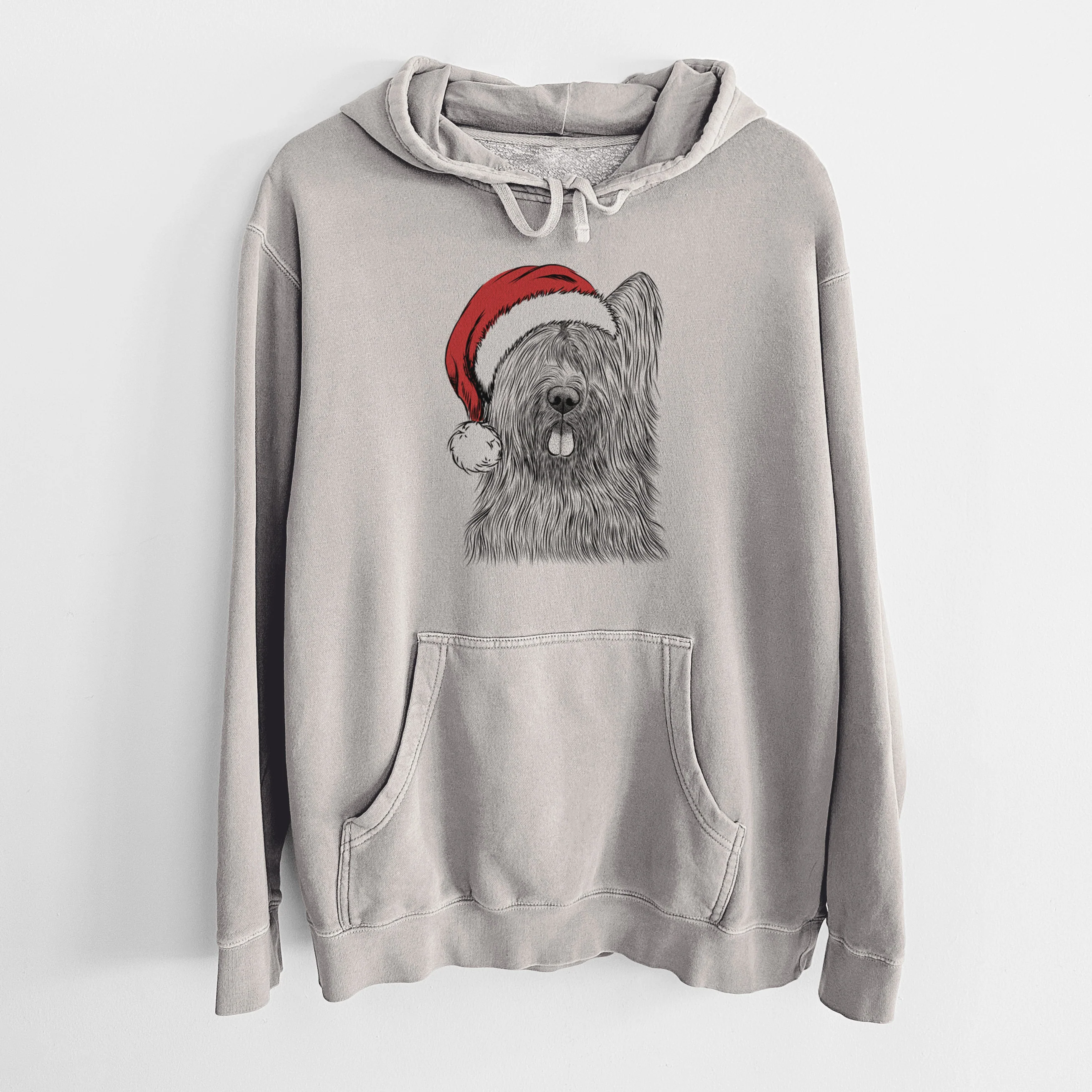 Santa Hat Shay the Briard - Unisex Pigment Dyed Hoodie - Image 5