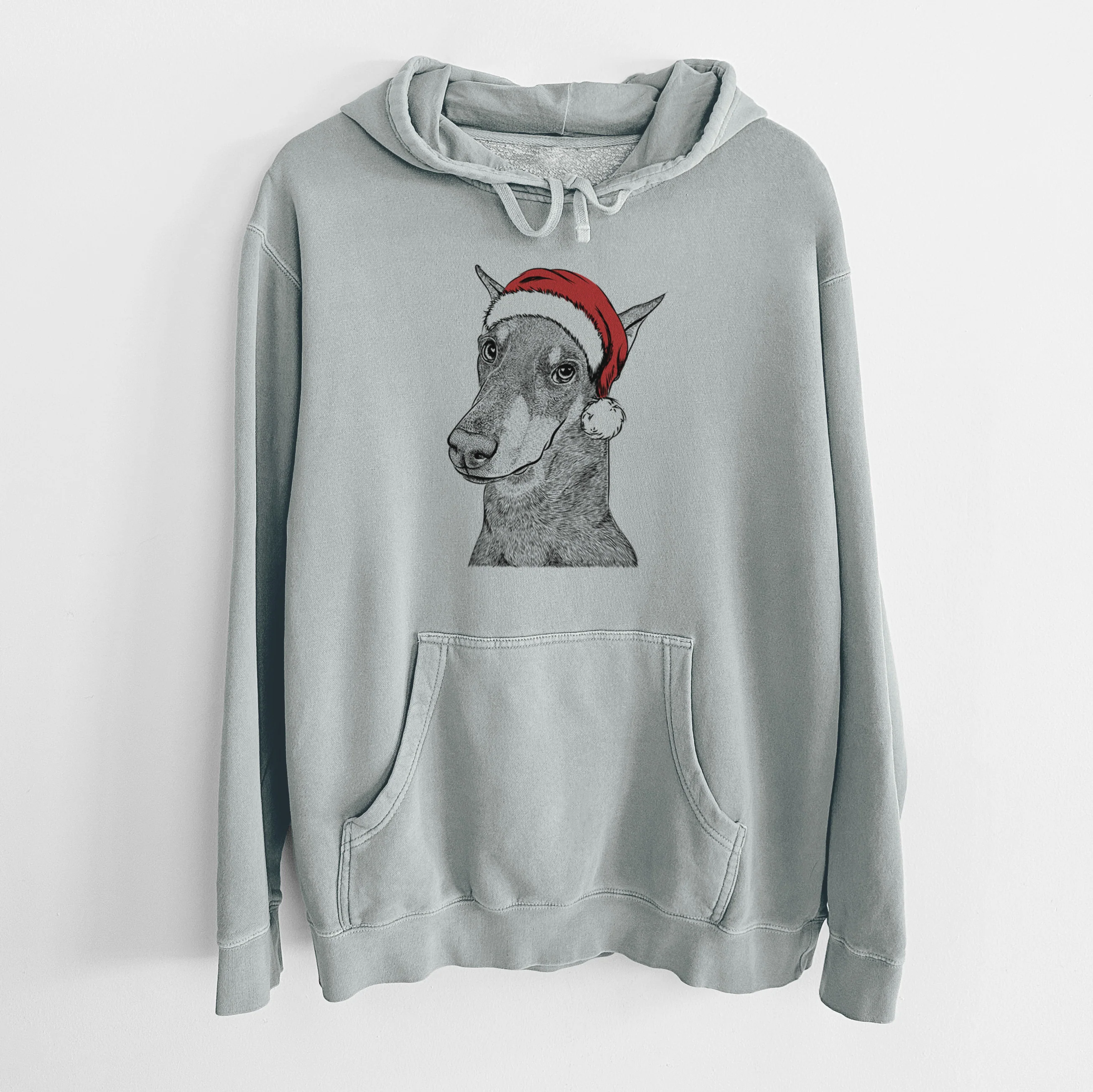 Santa Hat Shelby the Doberman Pinscher - Unisex Pigment Dyed Hoodie - Image 8