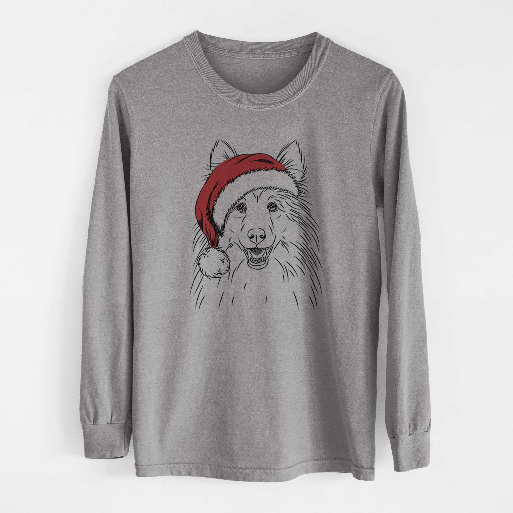 Santa Sheldon the Shetland Sheepdog - Men's Heavyweight 100% Cotton Long Sleeve - Image 7