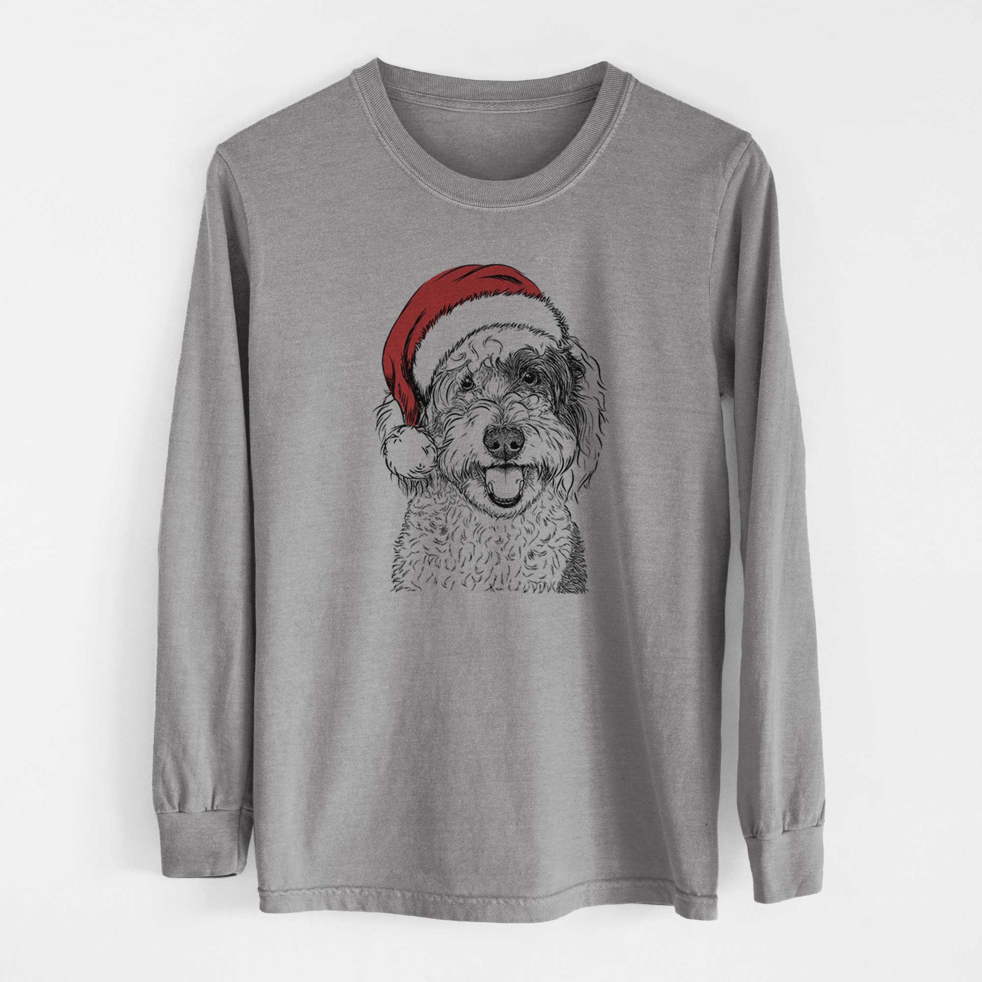 Santa Sherlock the Sheepadoodle - Men's Heavyweight 100% Cotton Long Sleeve - Image 7