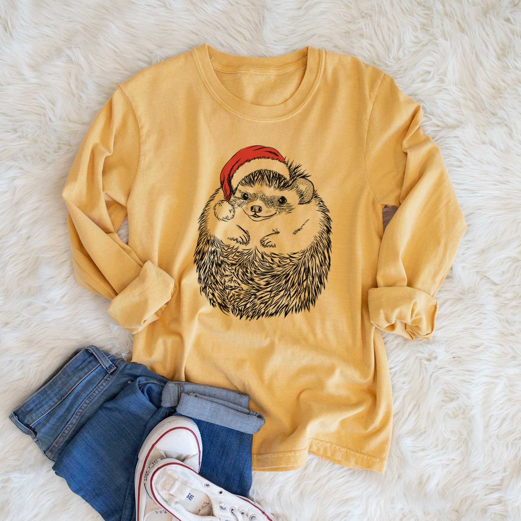 Santa Sid the Hedgehog - Men's Heavyweight 100% Cotton Long Sleeve - Image 6