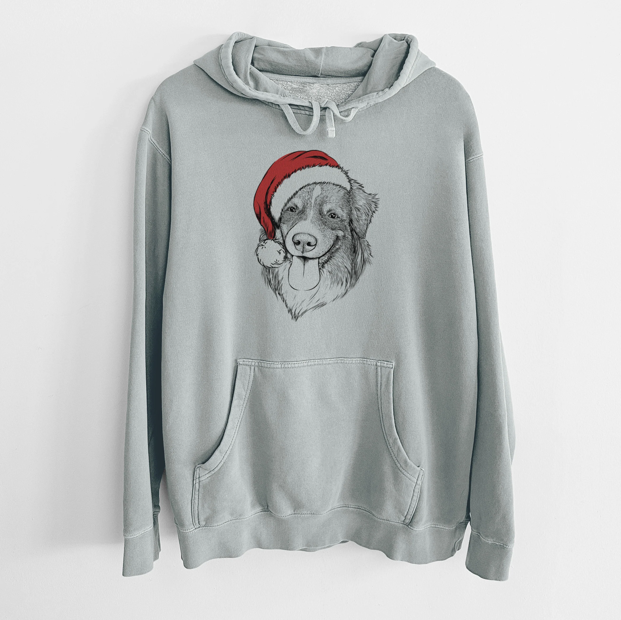 Santa Hat Siena the Australian Shepherd - Unisex Pigment Dyed Hoodie - Image 8