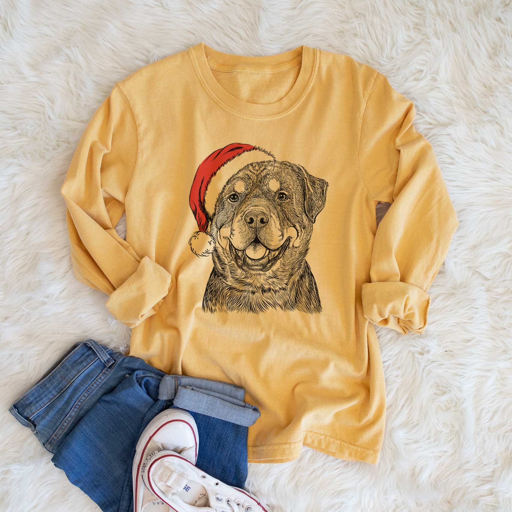 Santa Sig the Rottweiler - Men's Heavyweight 100% Cotton Long Sleeve - Image 6