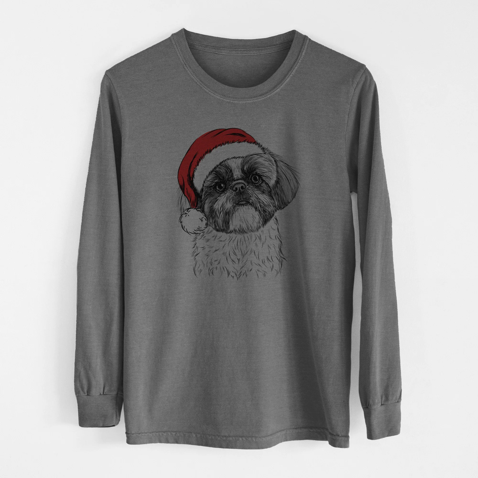 Santa Simon the Shih Tzu - Men's Heavyweight 100% Cotton Long Sleeve - Image 14