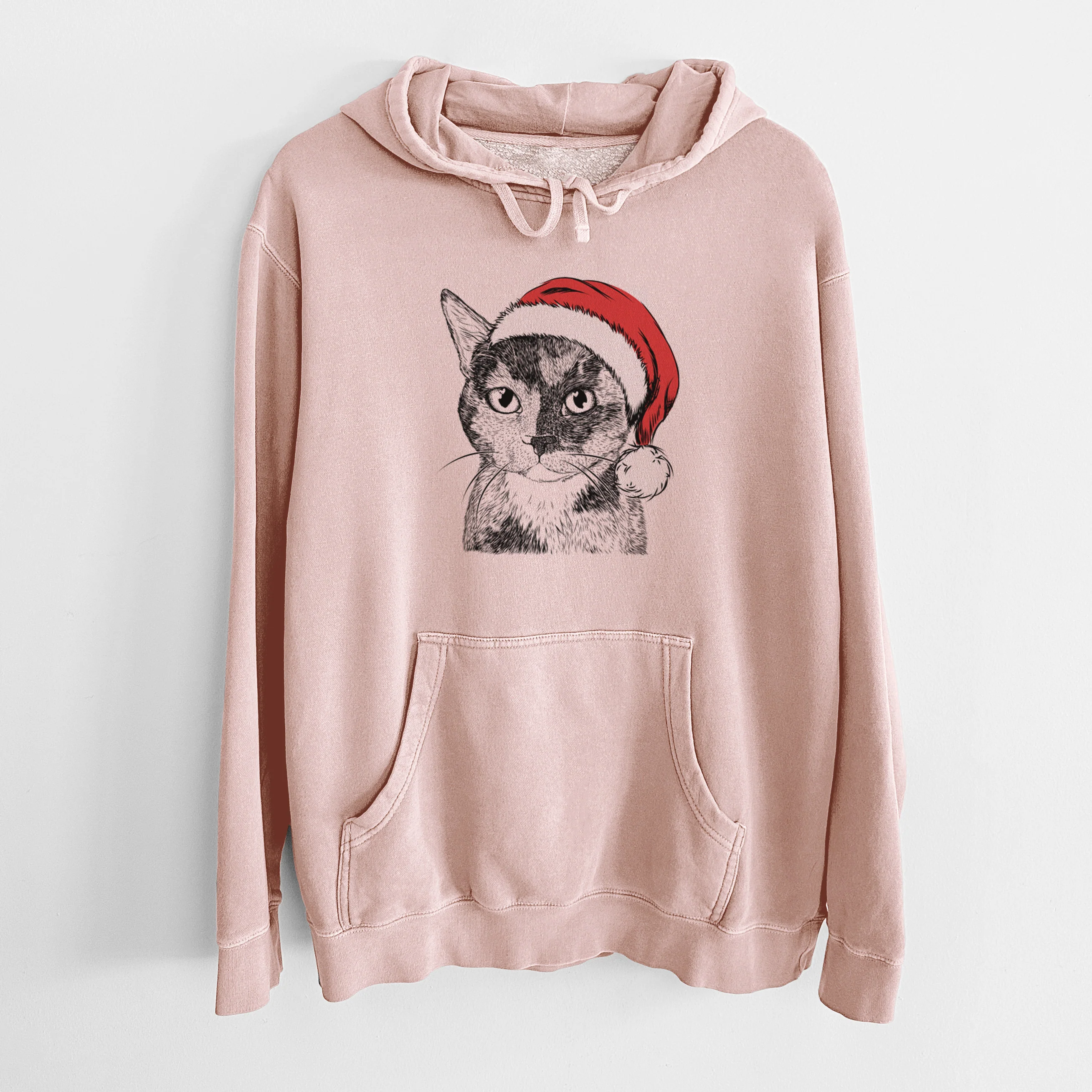 Santa Hat Spooky Kitty the Tortoiseshell Cat - Unisex Pigment Dyed Hoodie - Image 6