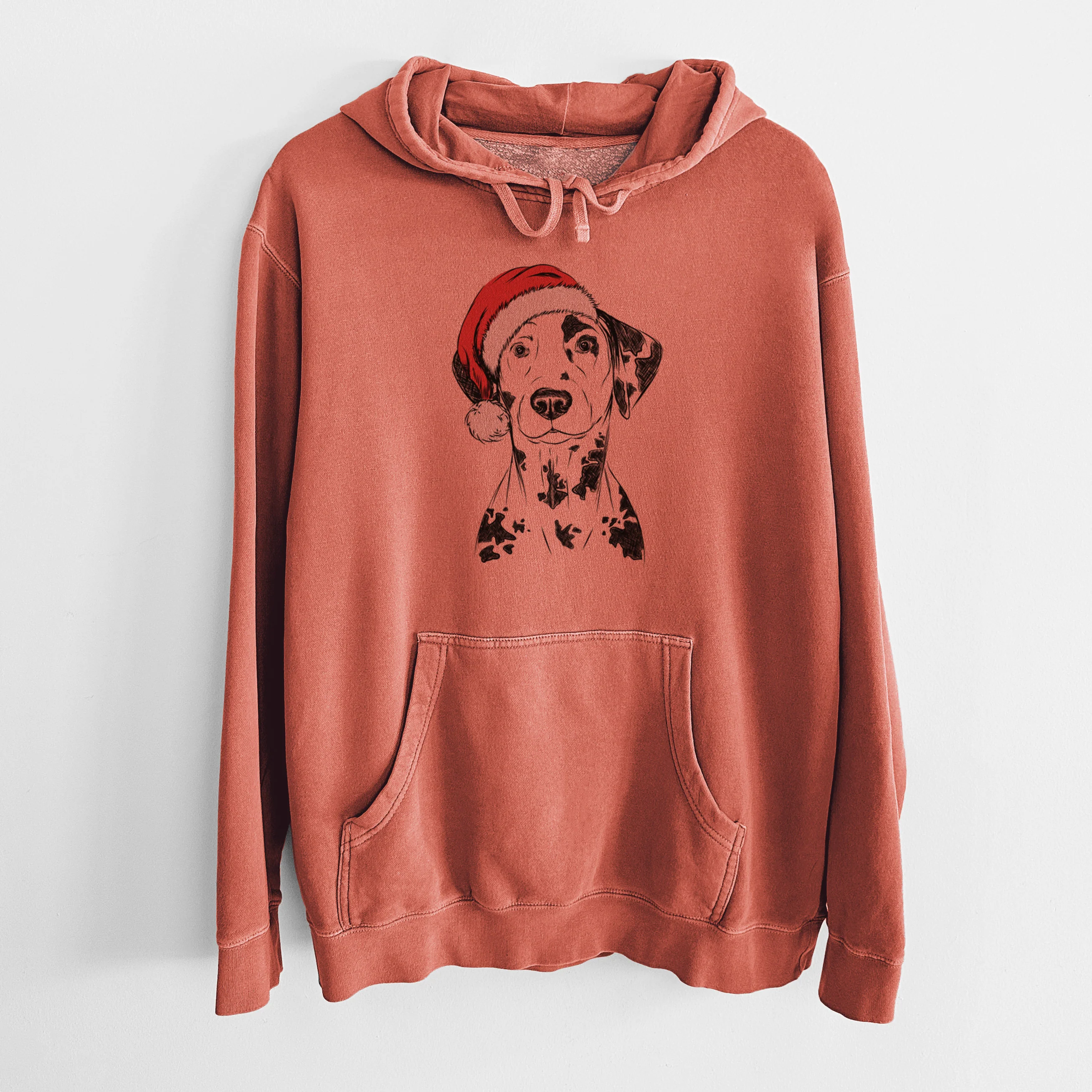 Santa Hat Spot the Dalmatian - Unisex Pigment Dyed Hoodie - Image 9