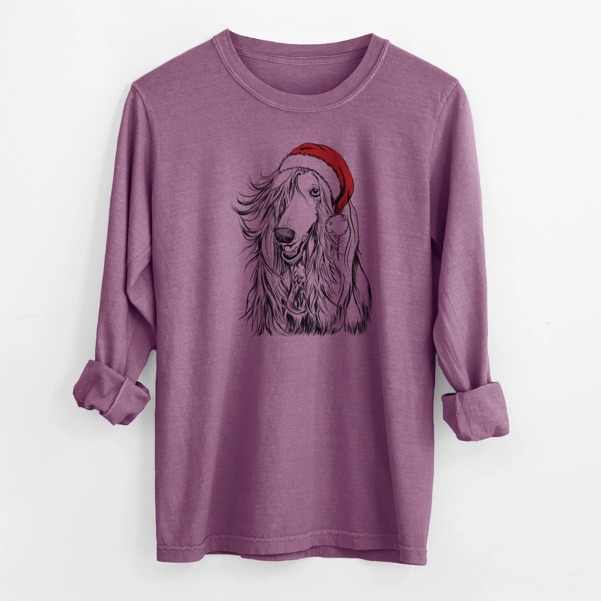 Santa Sterling the Afghan Hound - Men's Heavyweight 100% Cotton Long Sleeve - Image 10