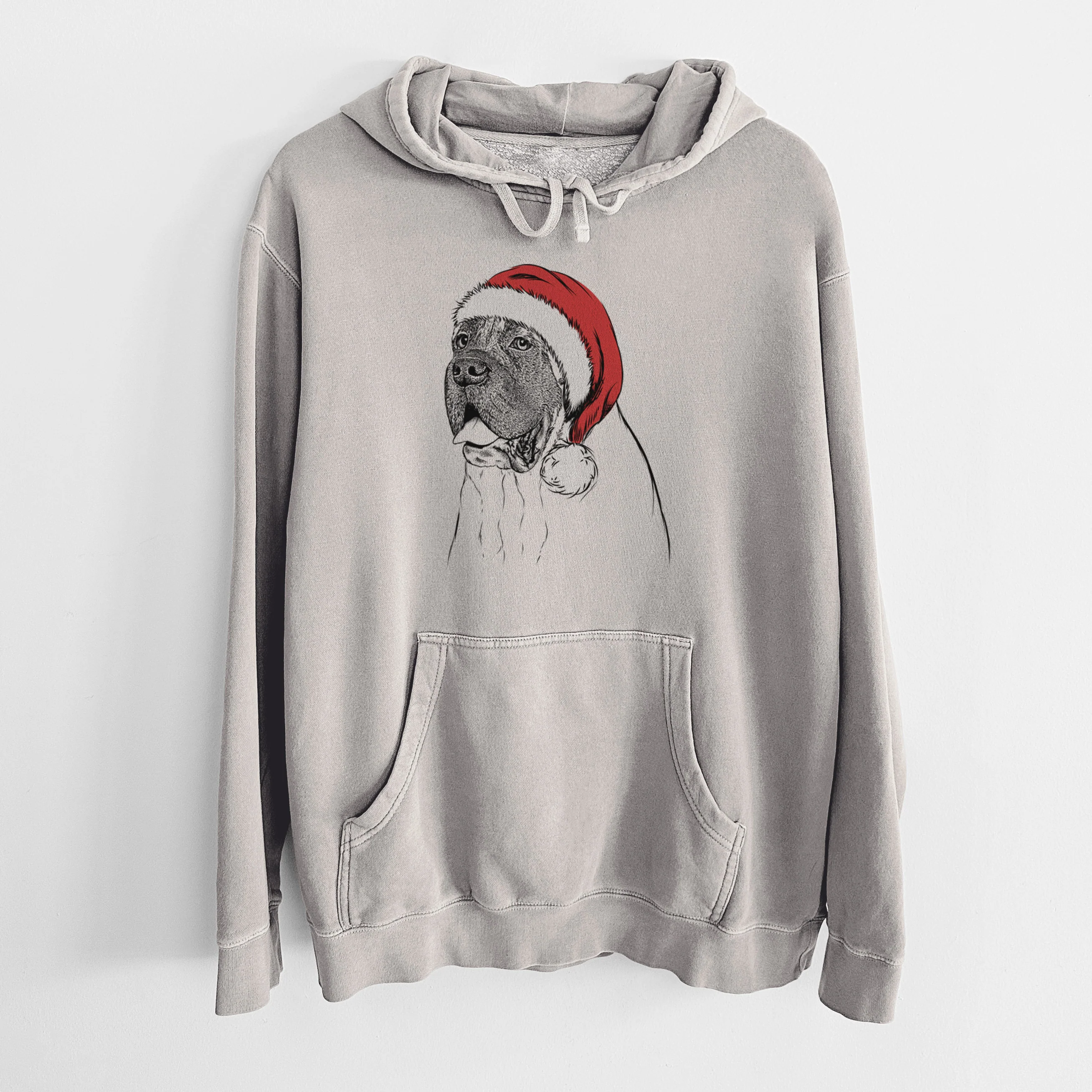 Santa Hat Sterling the English Mastiff - Unisex Pigment Dyed Hoodie - Image 5