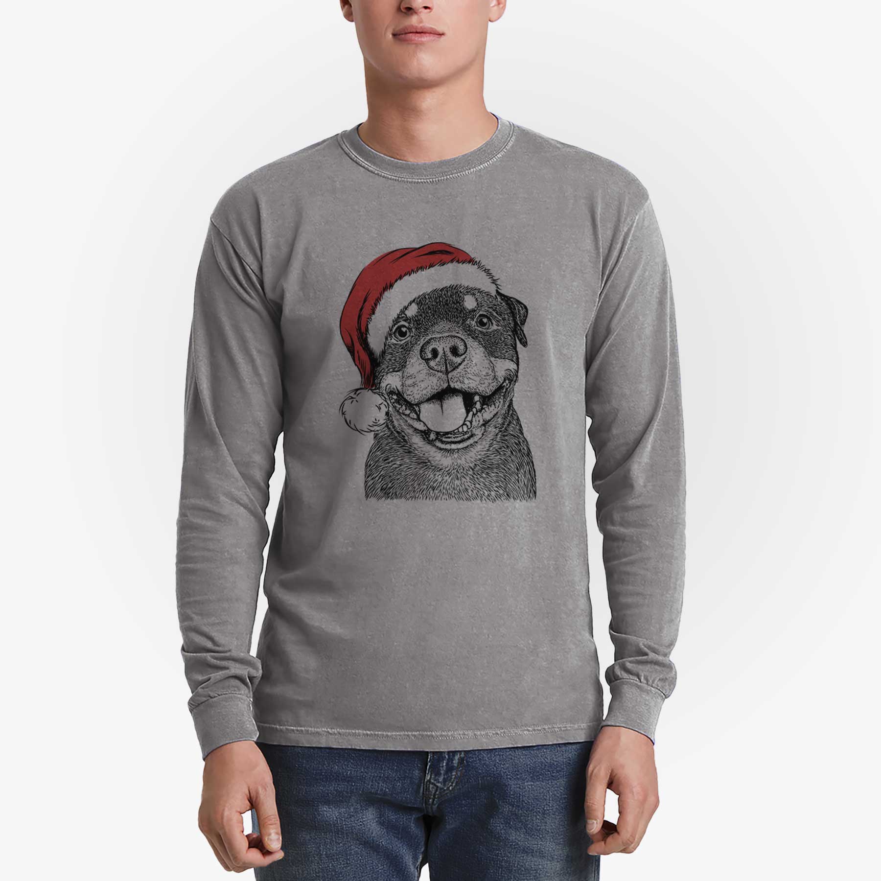 Santa Talos the Rottweiler - Men's Heavyweight 100% Cotton Long Sleeve - Image 5