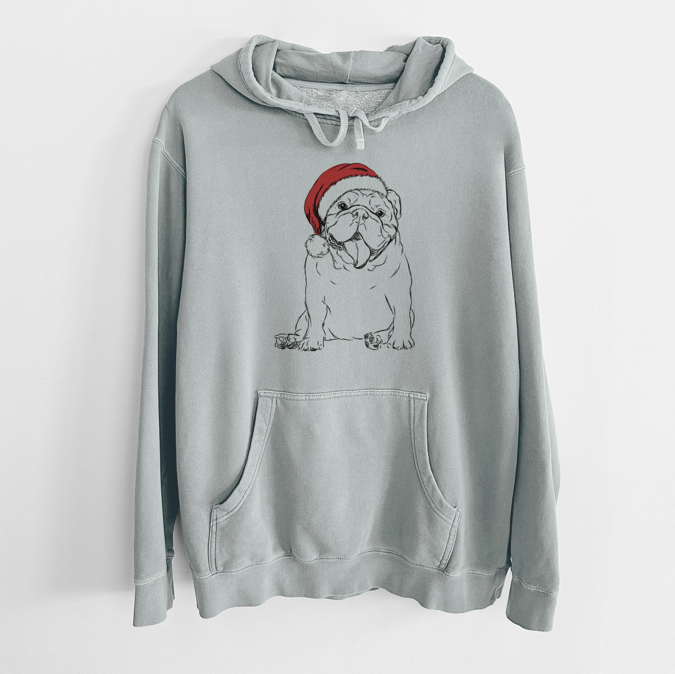 Santa Hat Tank the English Bulldog - Unisex Pigment Dyed Hoodie - Image 8