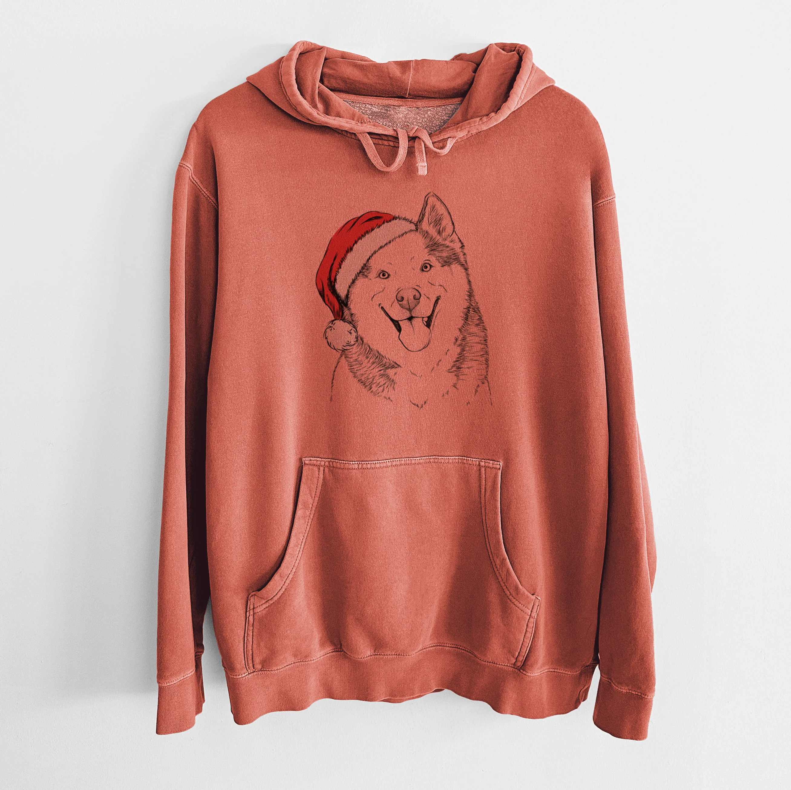 Santa Hat Teak the Siberian Husky - Unisex Pigment Dyed Hoodie - Image 9