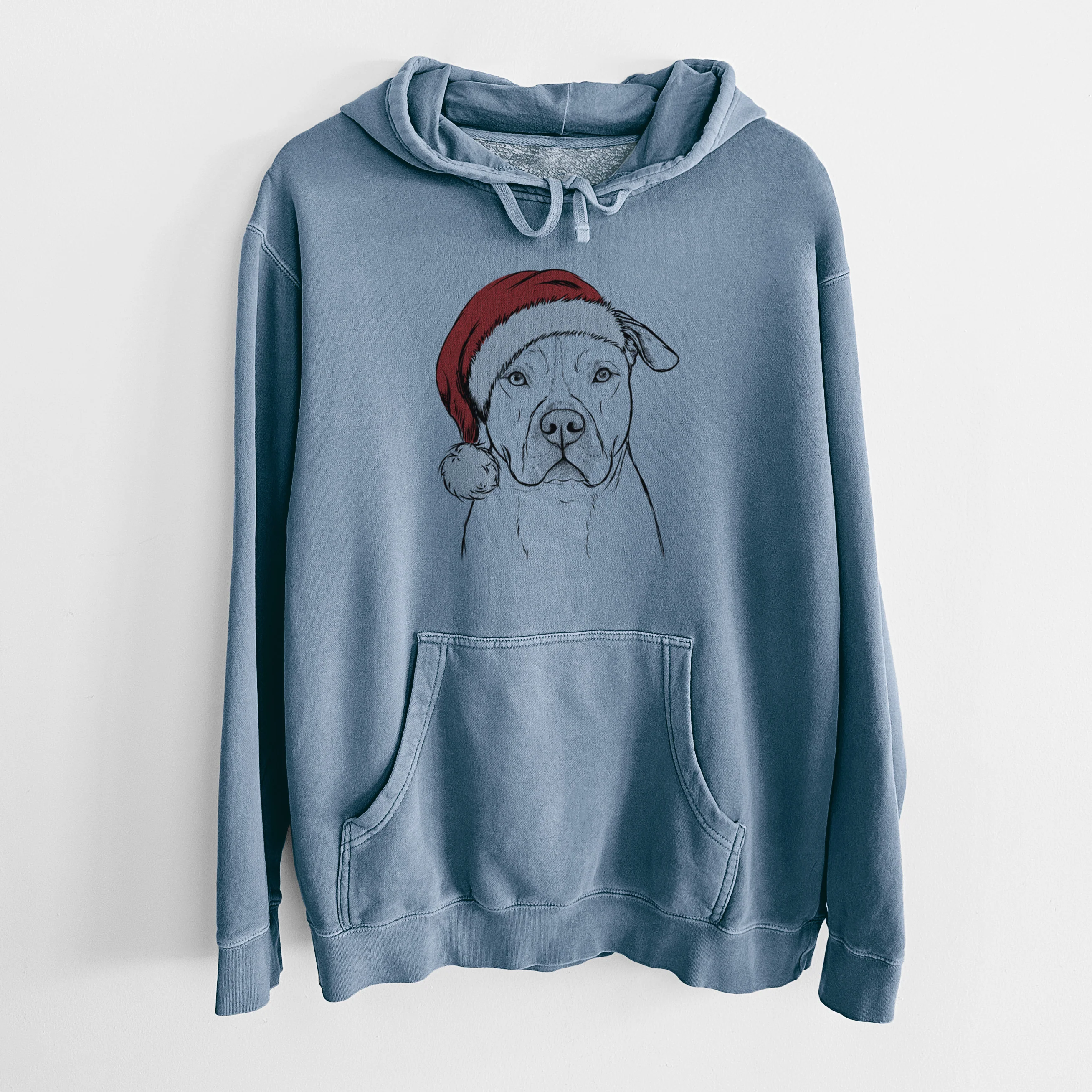 Santa Hat Teddy Jam the Pitbull - Unisex Pigment Dyed Hoodie - Image 7