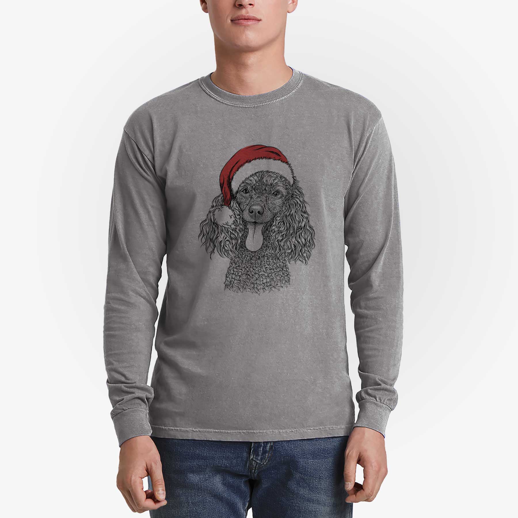 Santa Teddy the Mini Poodle - Men's Heavyweight 100% Cotton Long Sleeve - Image 5