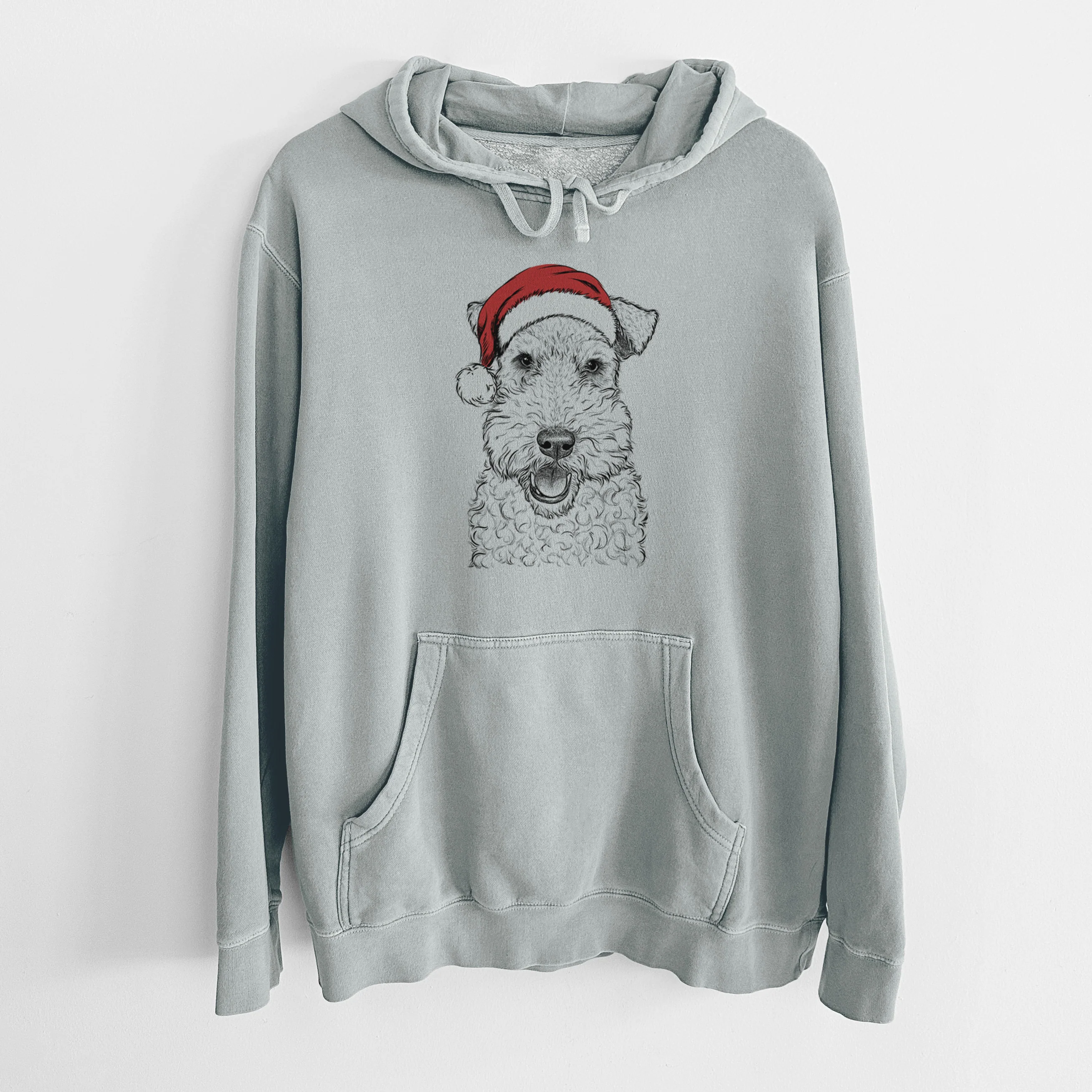 Santa Hat Ted the Wire Fox Terrier - Unisex Pigment Dyed Hoodie - Image 8